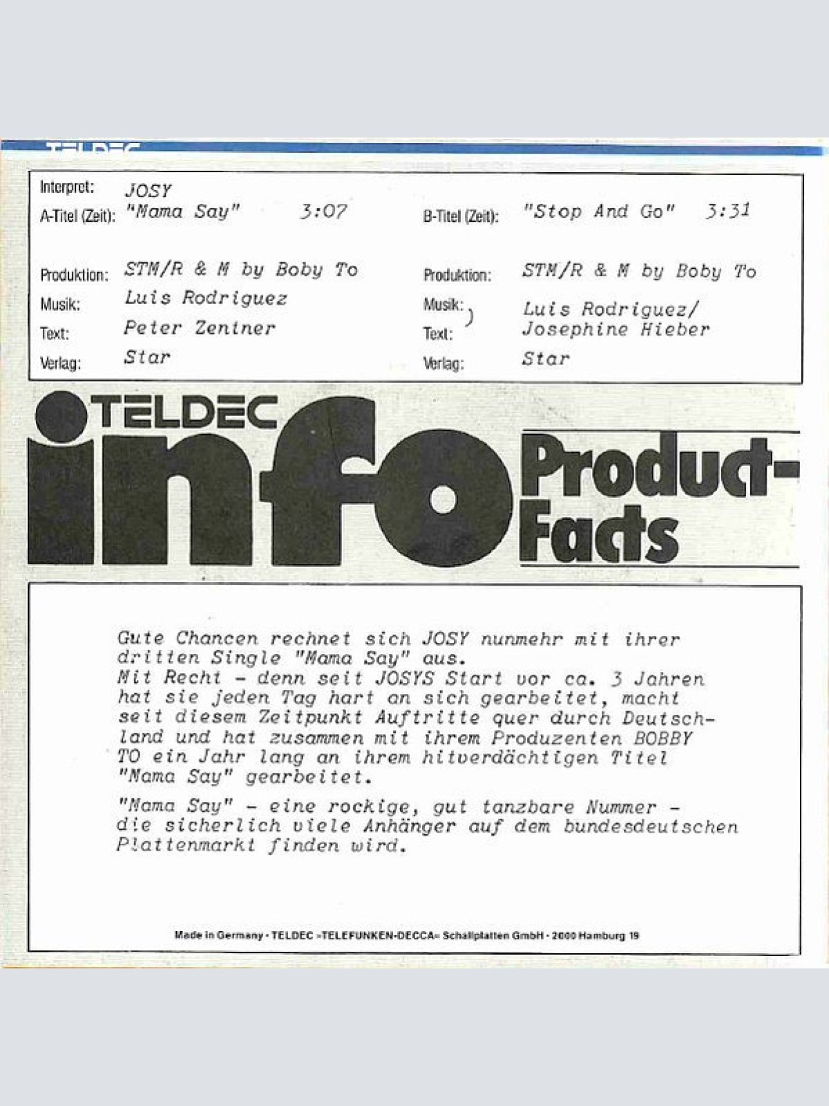 Vinyl / Josy - Mama Say