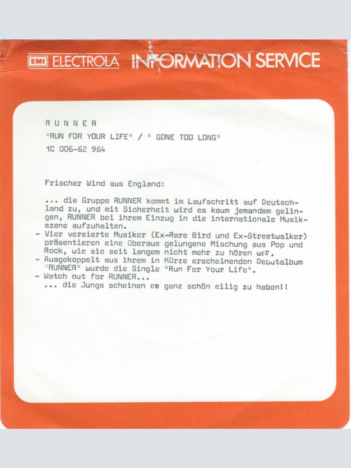 Vinyl / Runner (2) - Run For Your Life