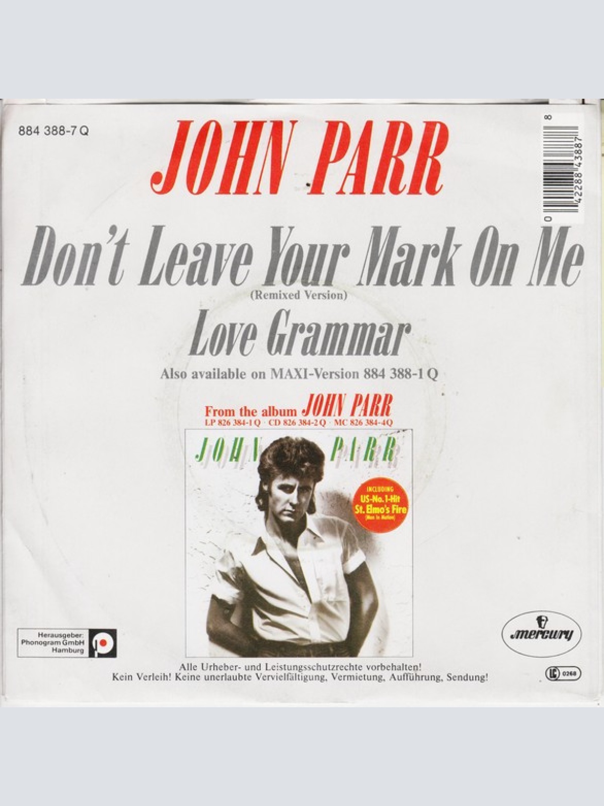 Vinyl / John Parr - Don't Leave Your Mark On Me