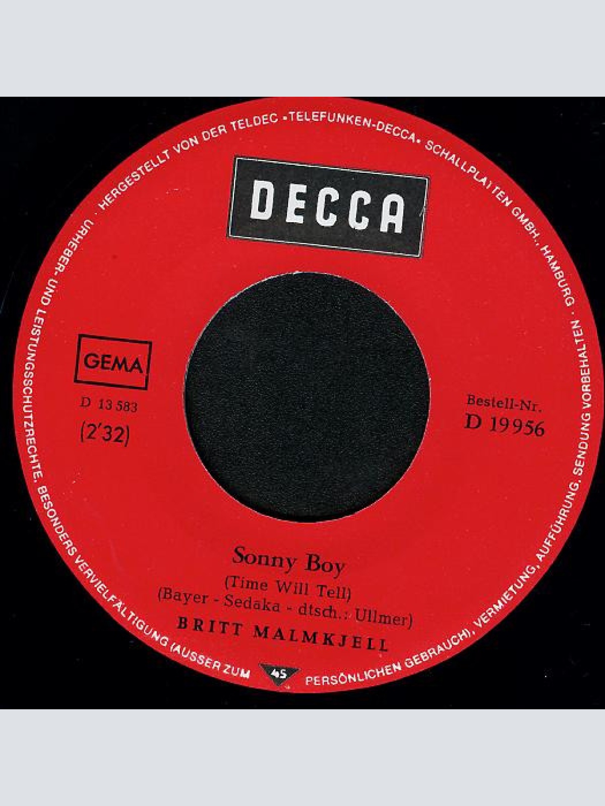 Vinyl / Britt Malmkjell - Du Und Ich / Sonny Boy