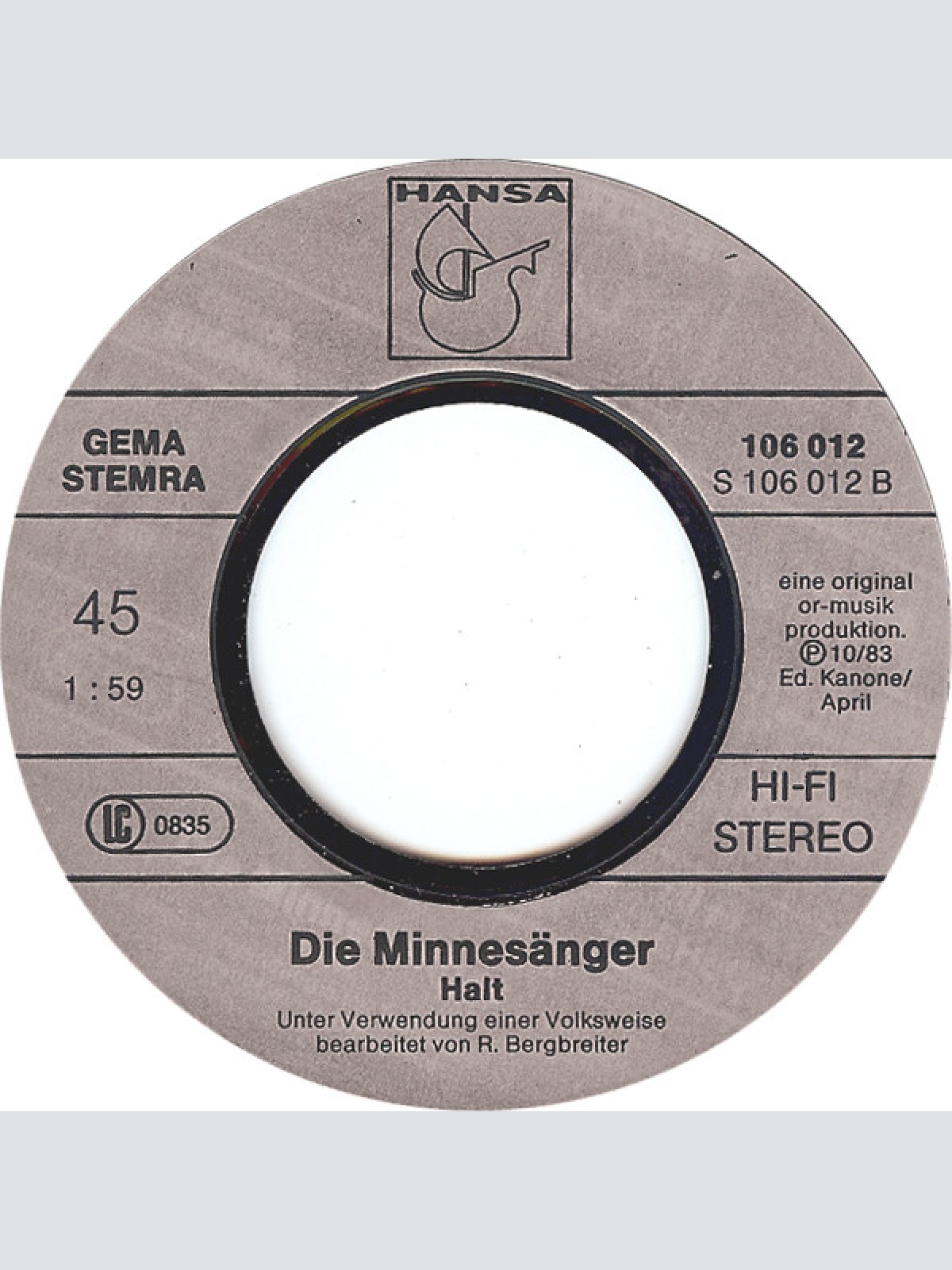 Vinyl / Die Minnesänger - Der Wilddieb Von Herzogenbronn