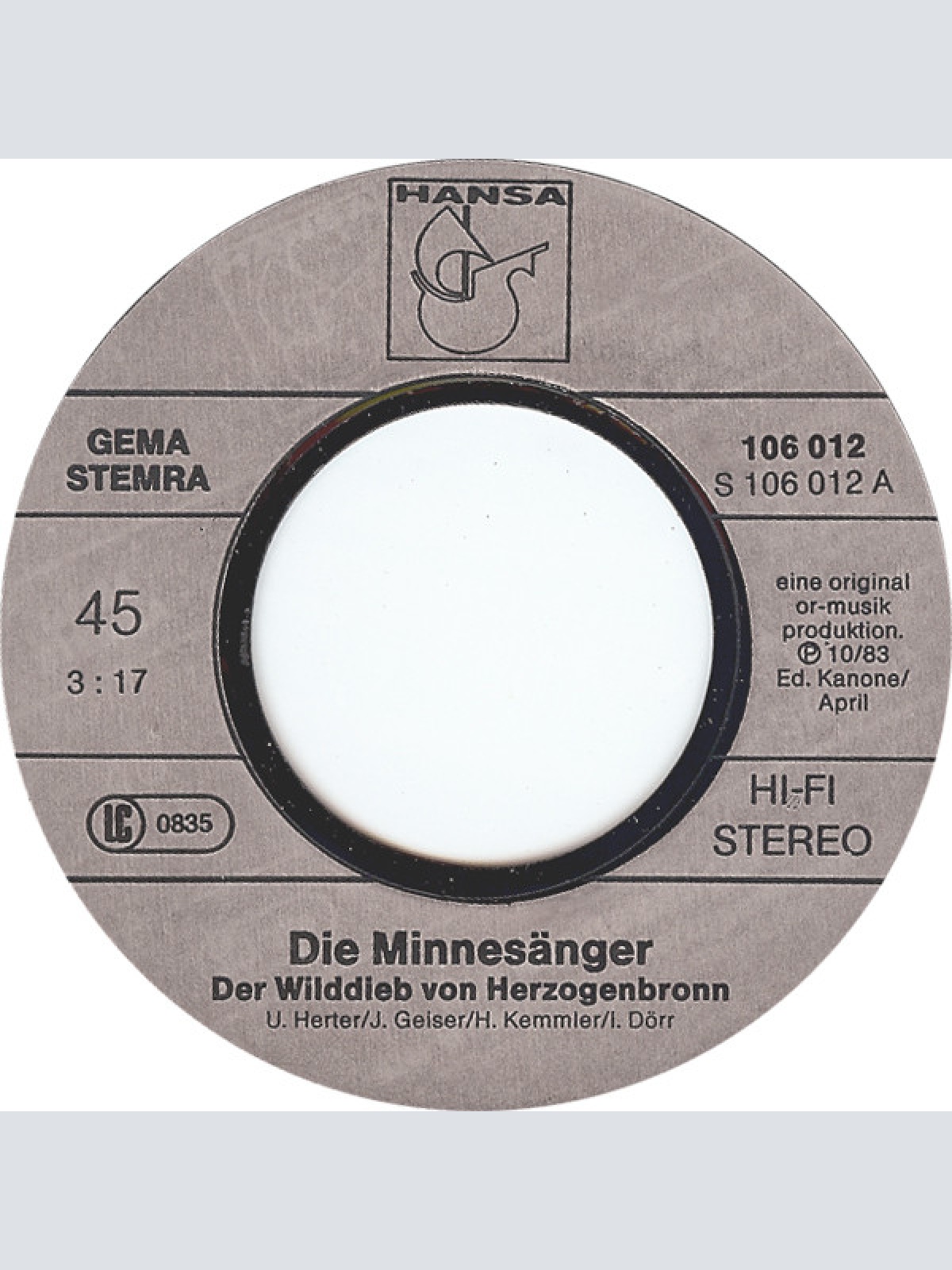 Vinyl / Die Minnesänger - Der Wilddieb Von Herzogenbronn