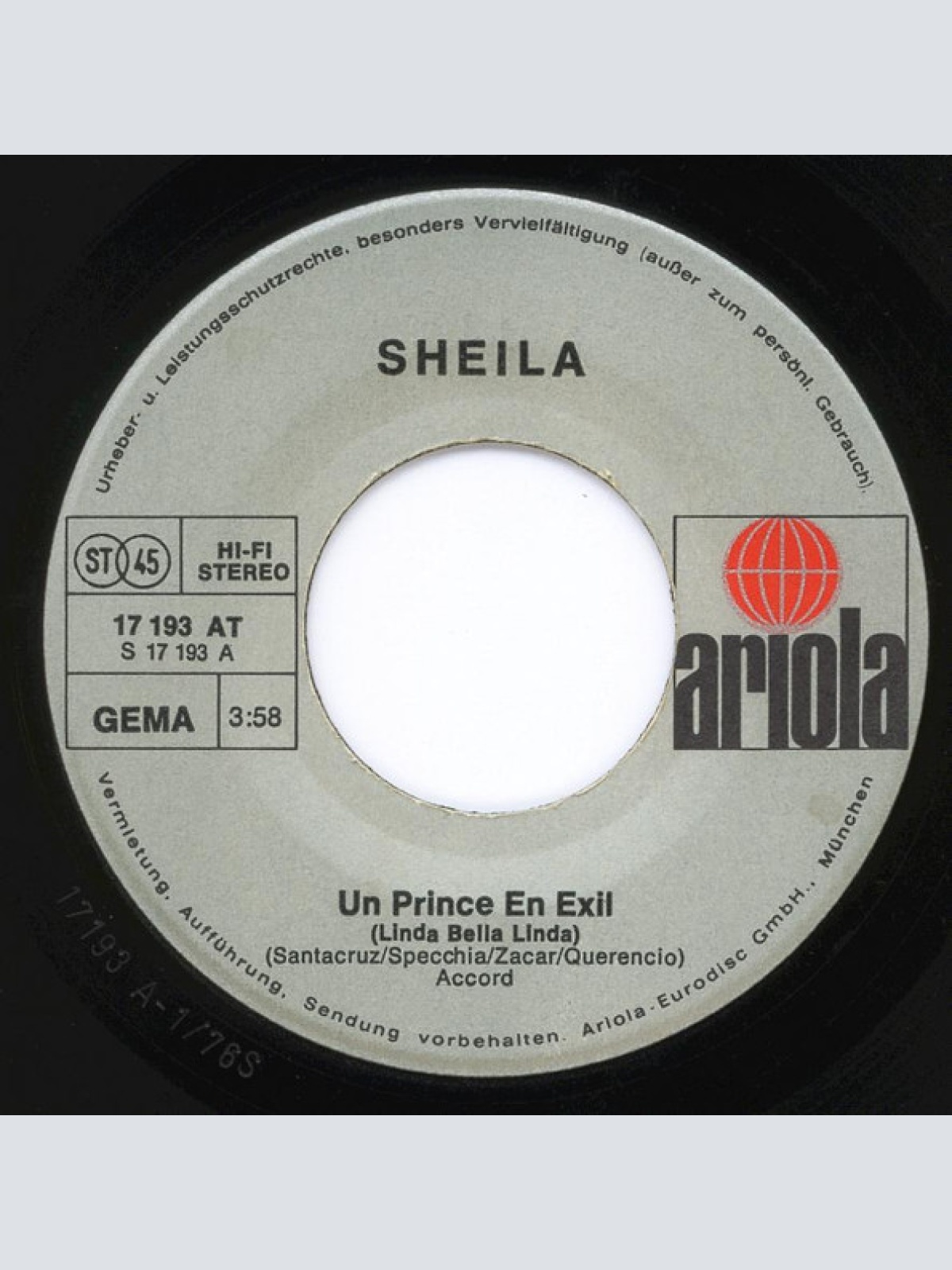 Vinyl / Sheila (5) - Un Prince En Exil