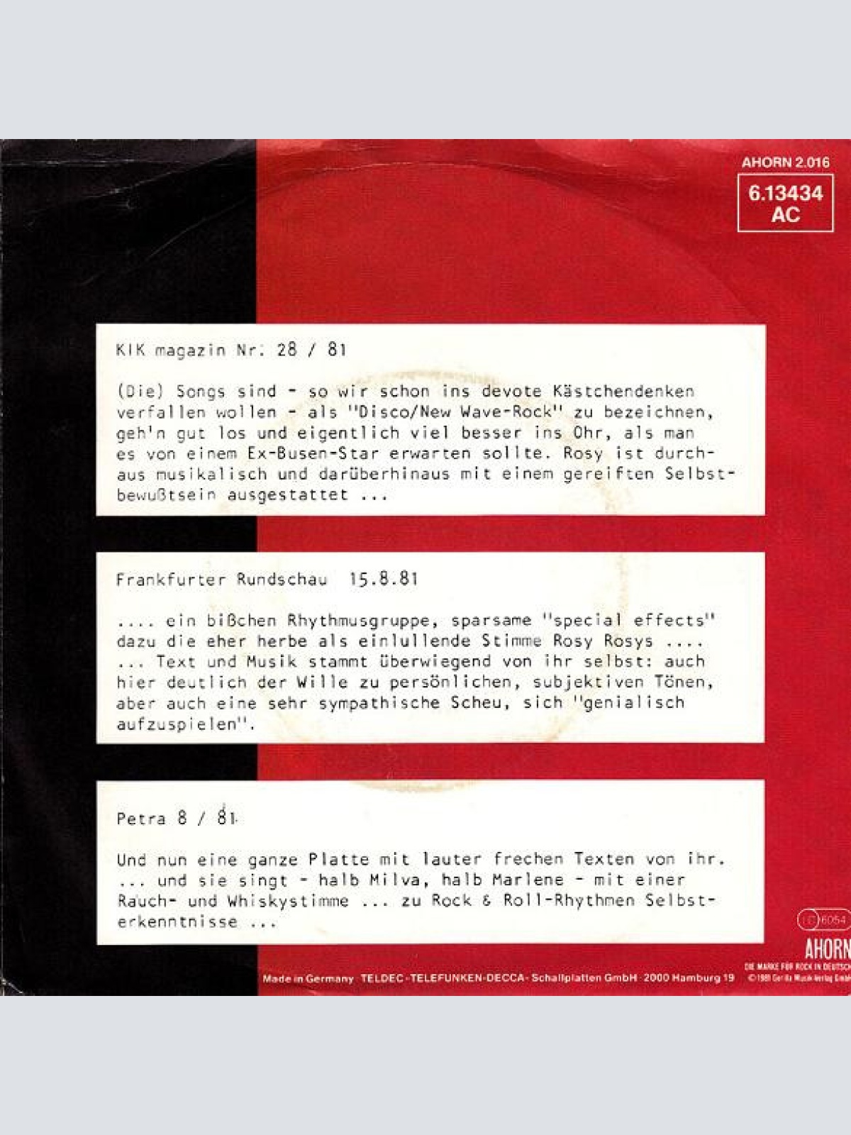 Vinyl / Rosy Rosy - 100% Polyester / Erste Liebe