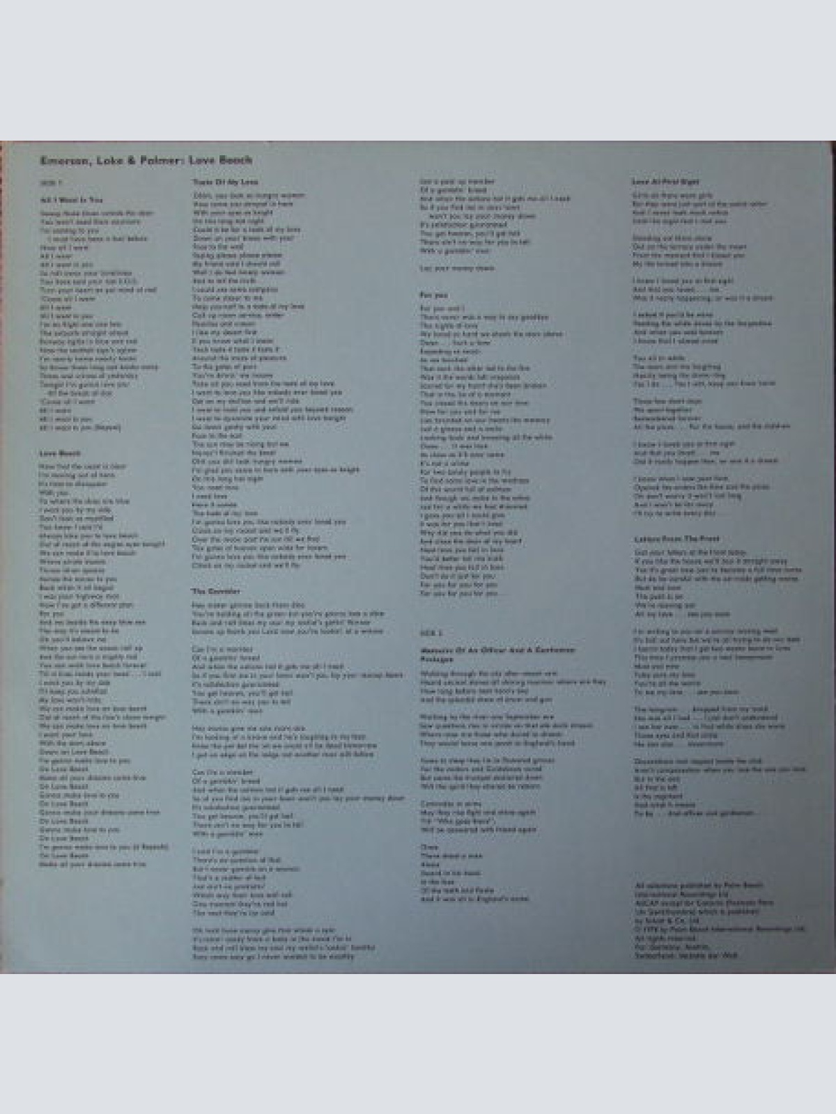 Vinyl / Emerson, Lake & Palmer - Love Beach