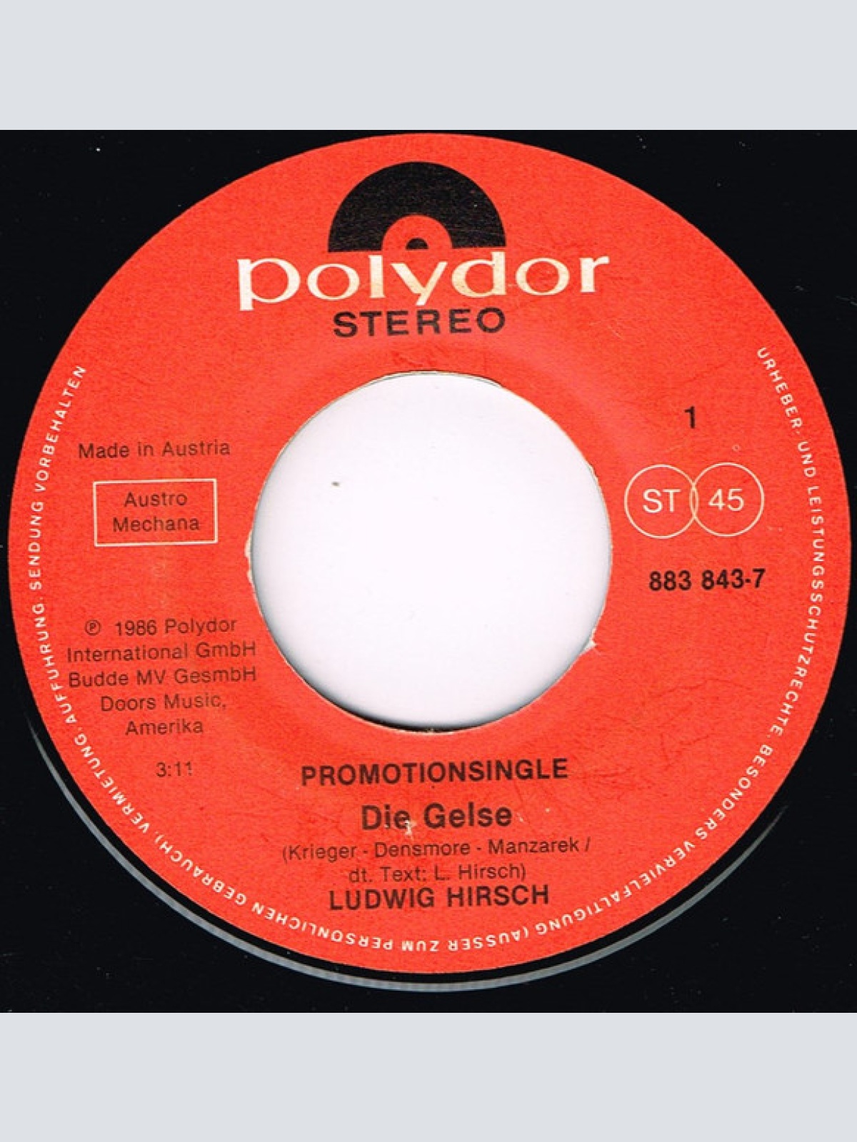 Vinyl / Ludwig Hirsch - Die Gelse / Heidelbeerberg