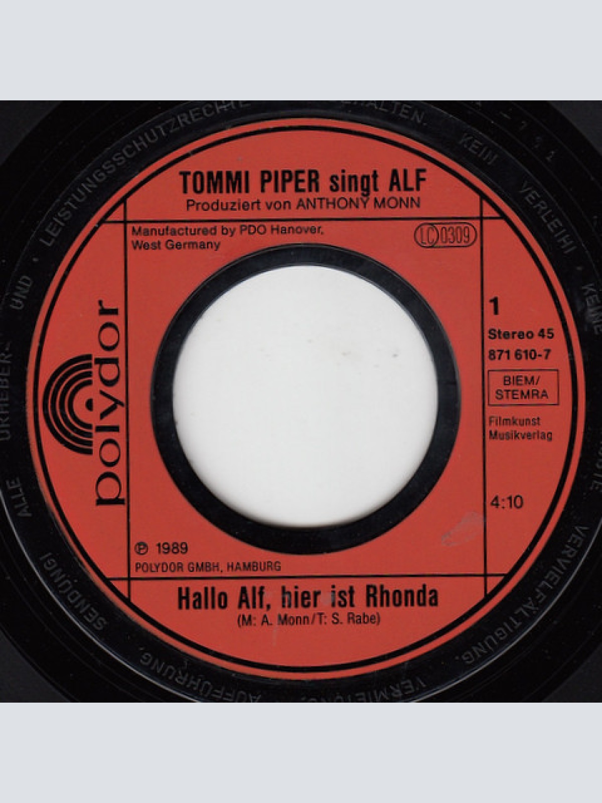 Vinyl / Tommi Piper* Singt ALF (2) - Rhonda