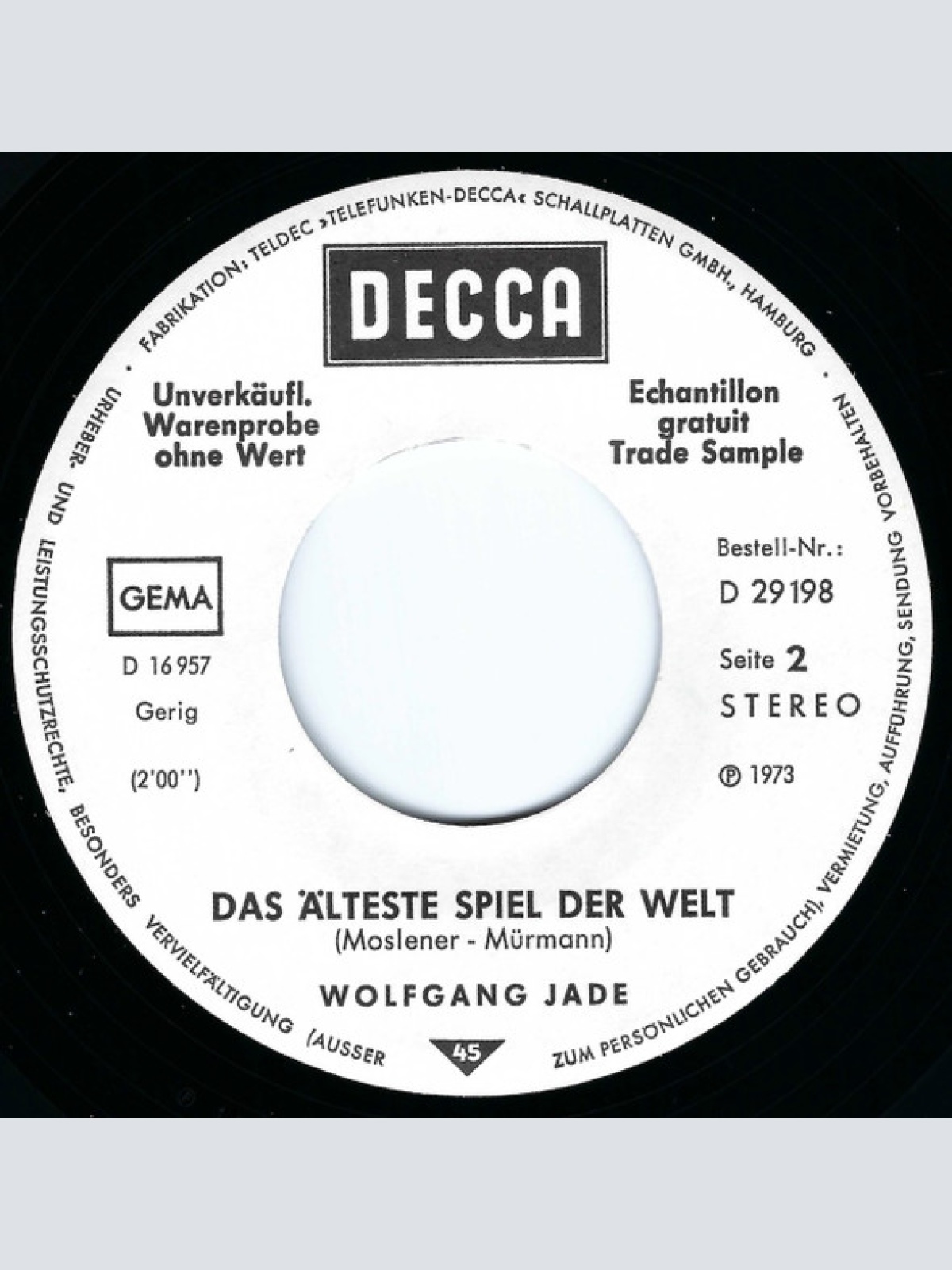 Vinyl / Wolfgang Jade - Ich Will Mit Der Liebe Leben