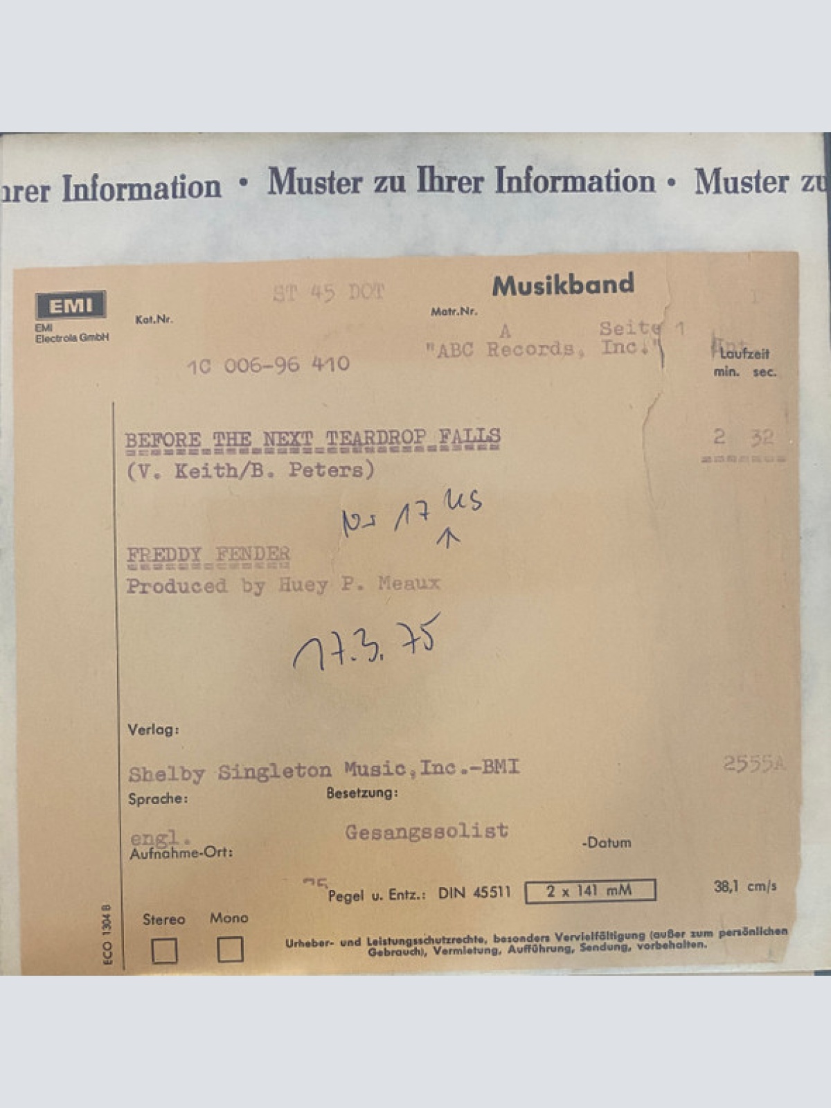 Vinyl / Freddy Fender (2) - Before The Next Teardrop Falls