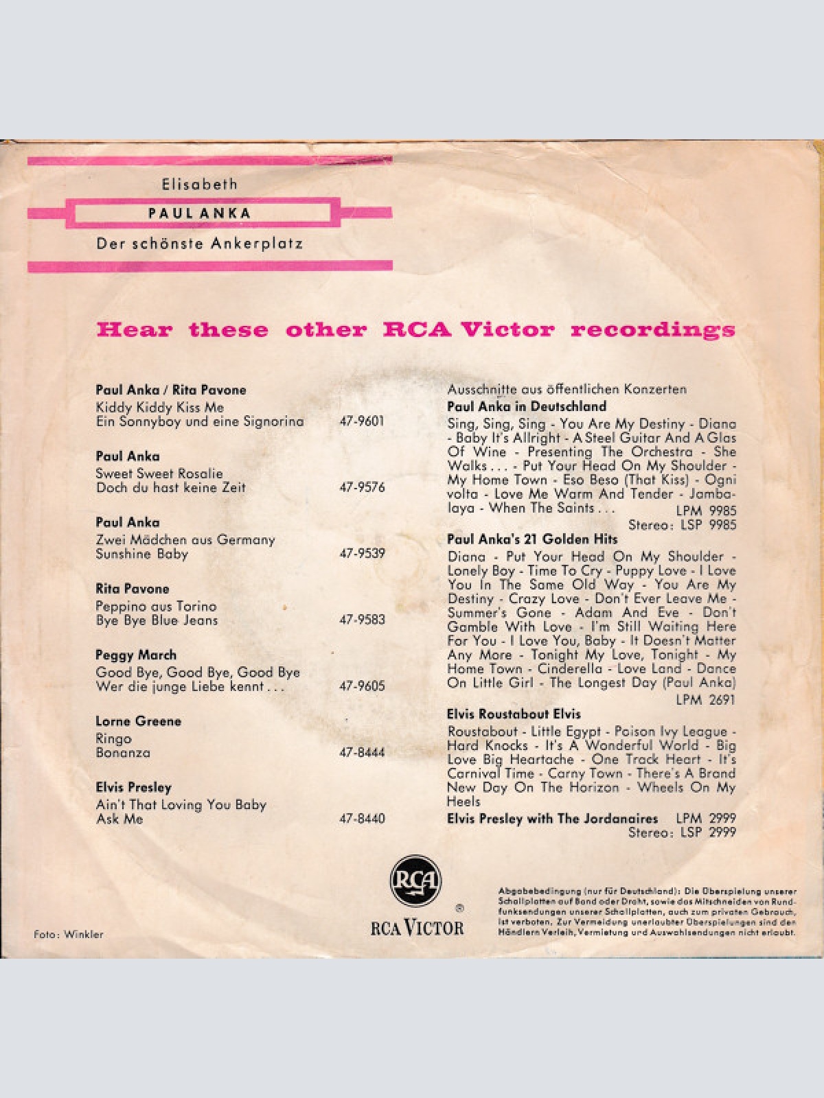 Vinyl / Paul Anka - Elisabeth