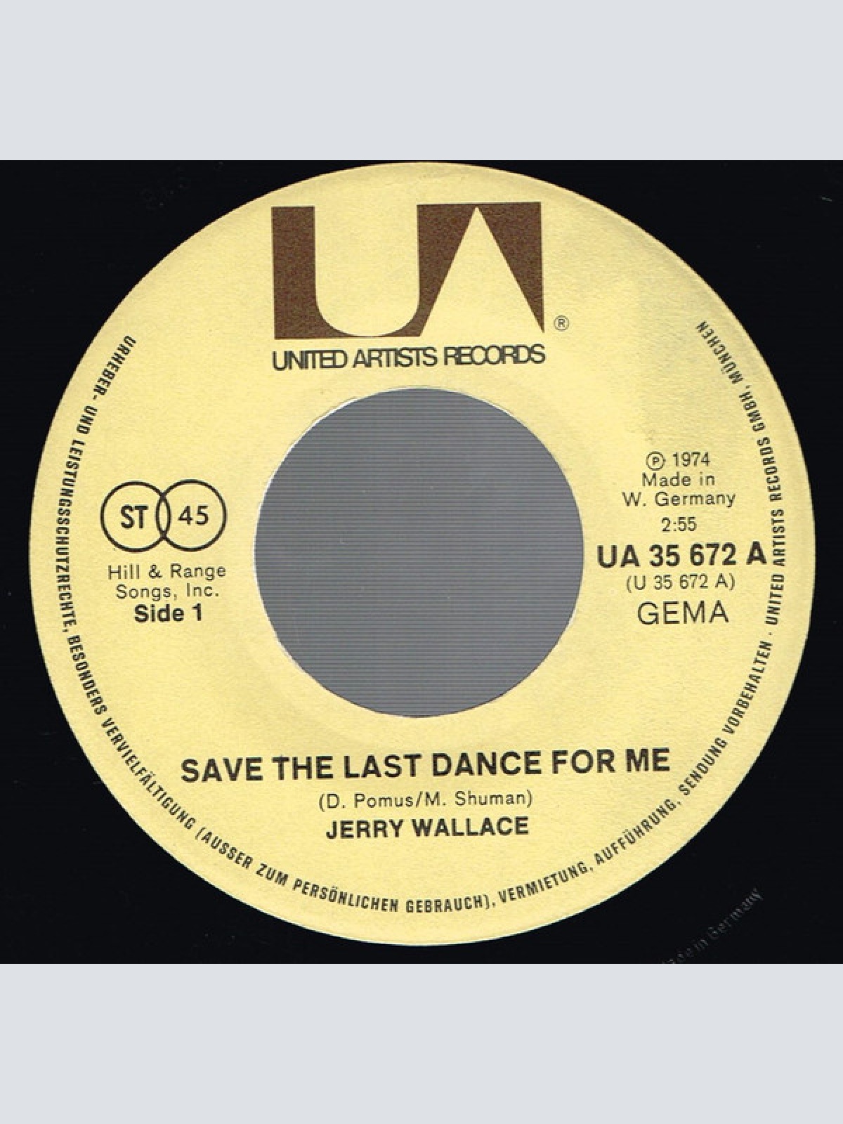 Vinyl / Jerry Wallace - Save The Last Dance For Me / Venus