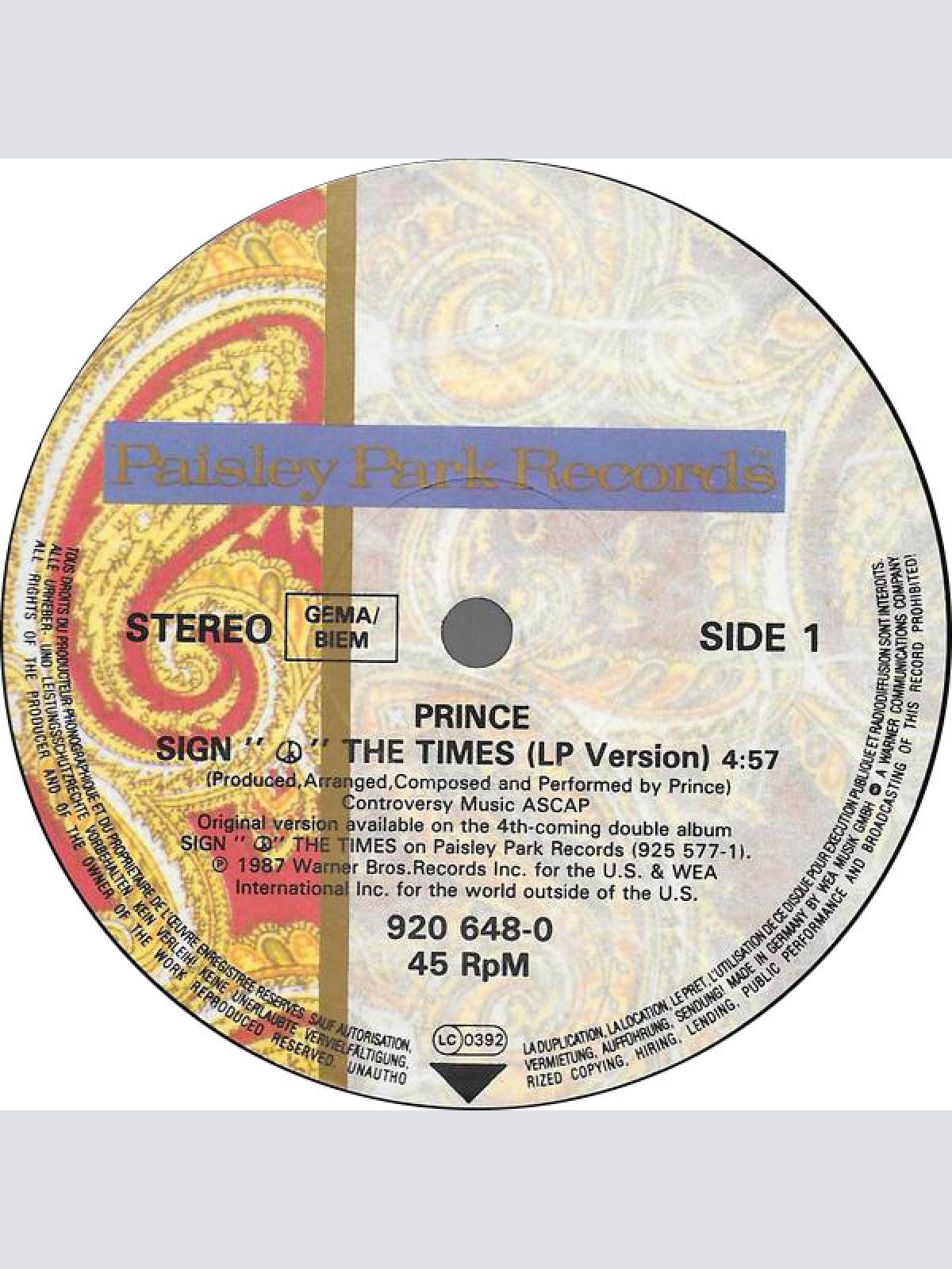 Vinyl / Prince - Sign "O" The Times