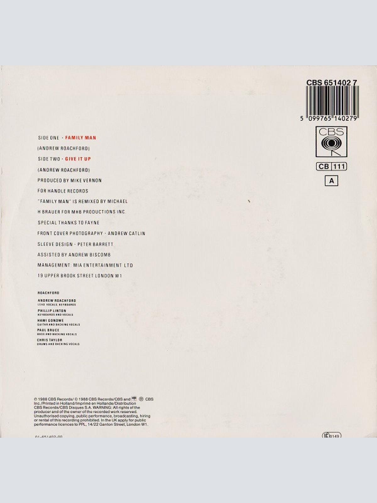 Vinyl / Roachford - Family Man