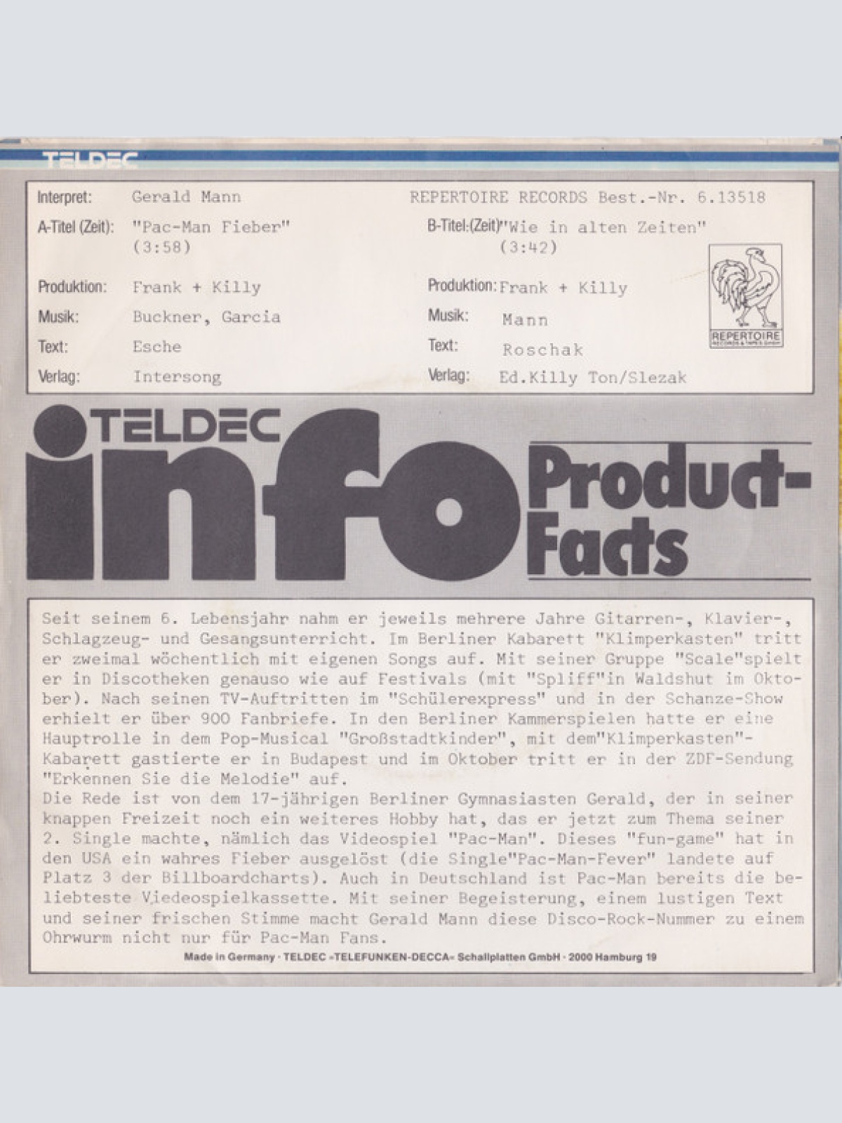 Vinyl / Gerald Mann - Pac-Man Fieber