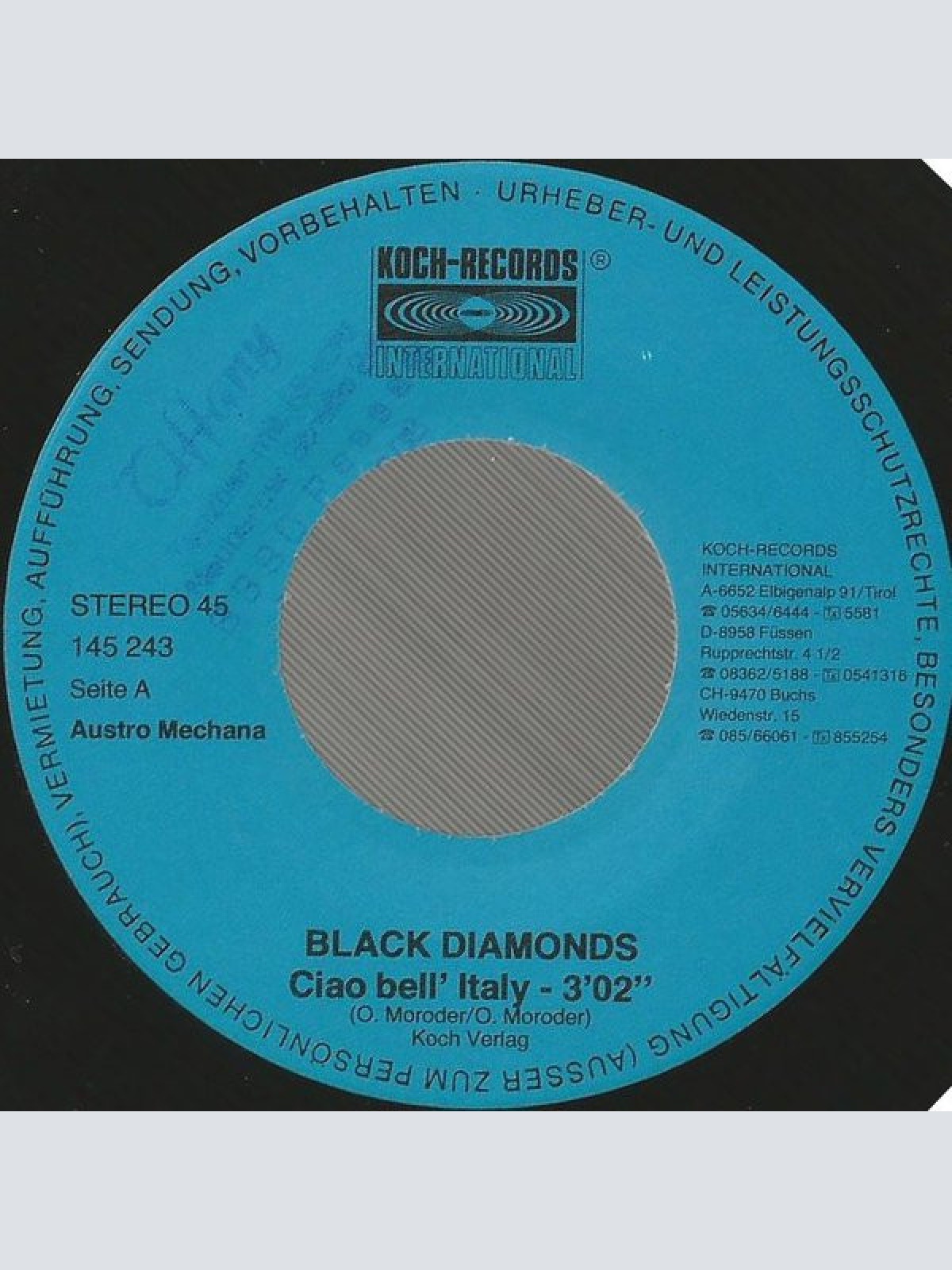 Vinyl / Black Diamonds - Ciao Bell' Italy