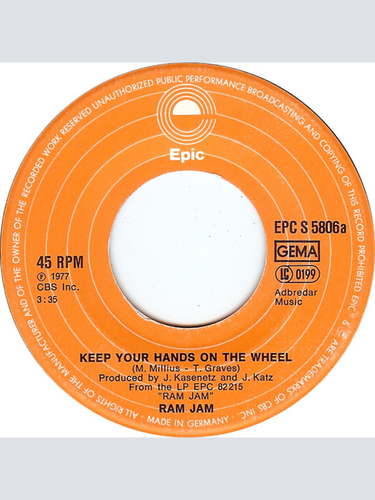 Vinyl / Ram Jam - Keep Your Hand On The Wheel