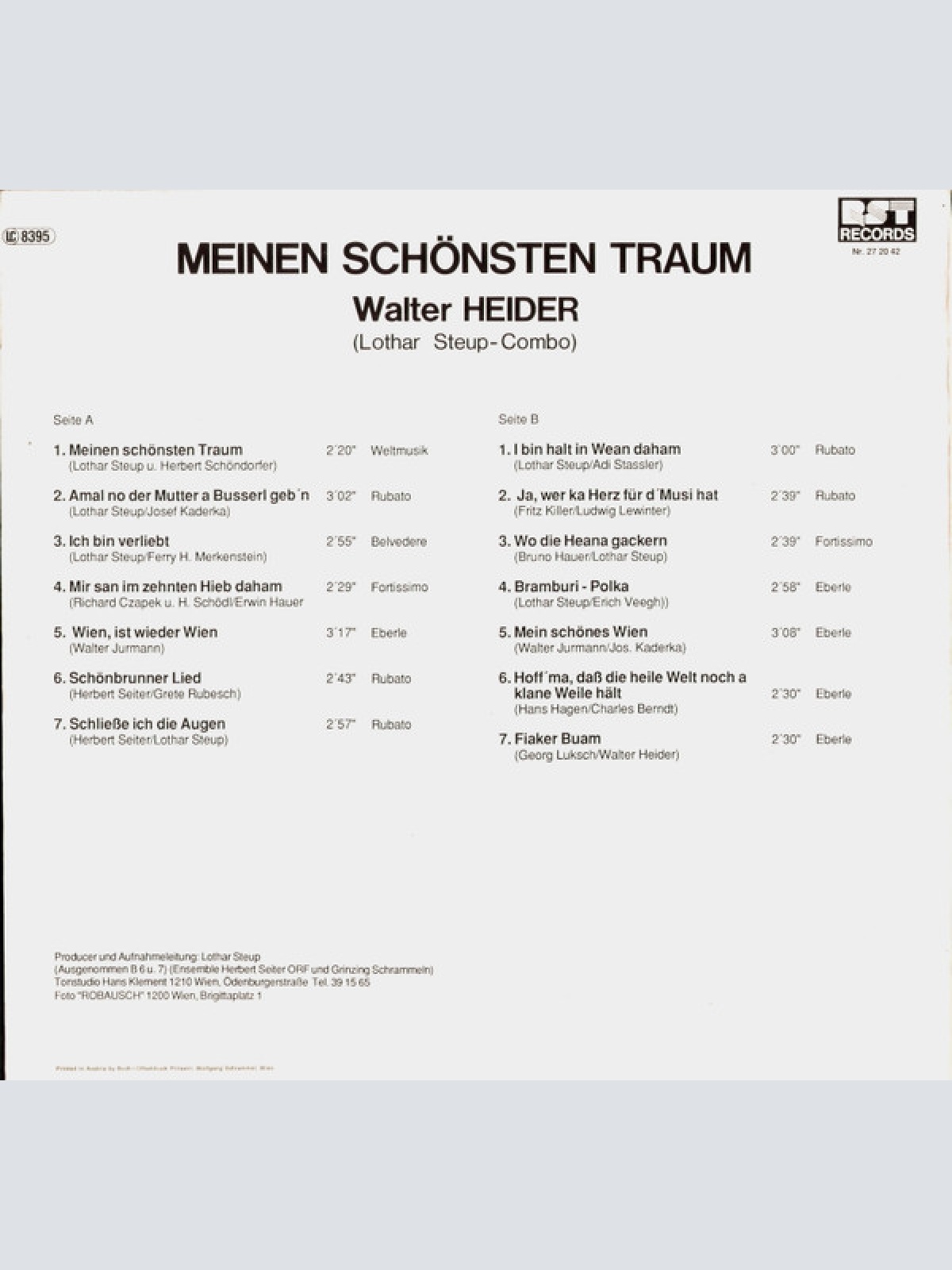 Vinyl / Walter Heider, Lothar Steup-Combo* - Meinen Schönsten Traum