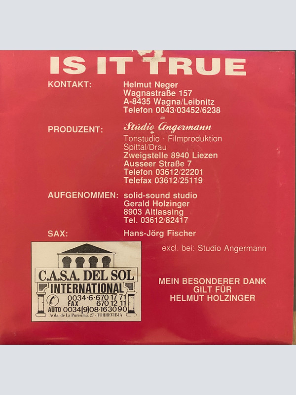 Vinyl / H. Neger* - Is It True