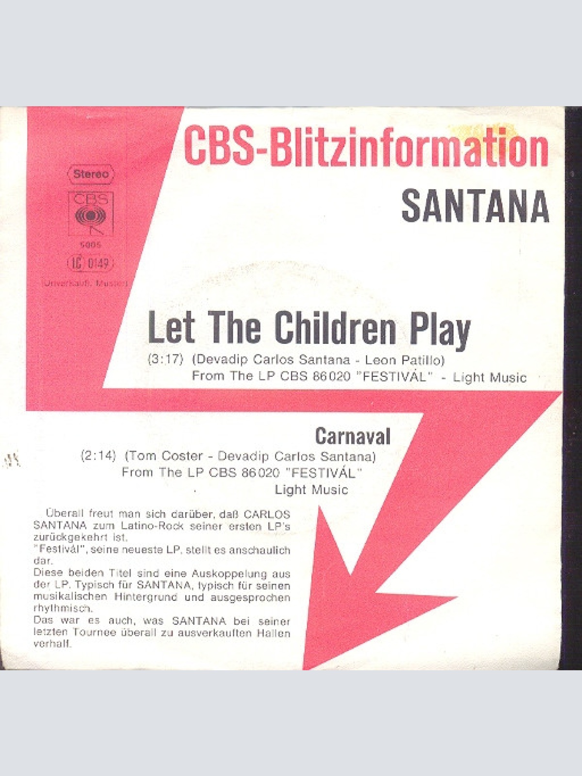 Vinyl / Santana - Let The Children Play / Carnaval