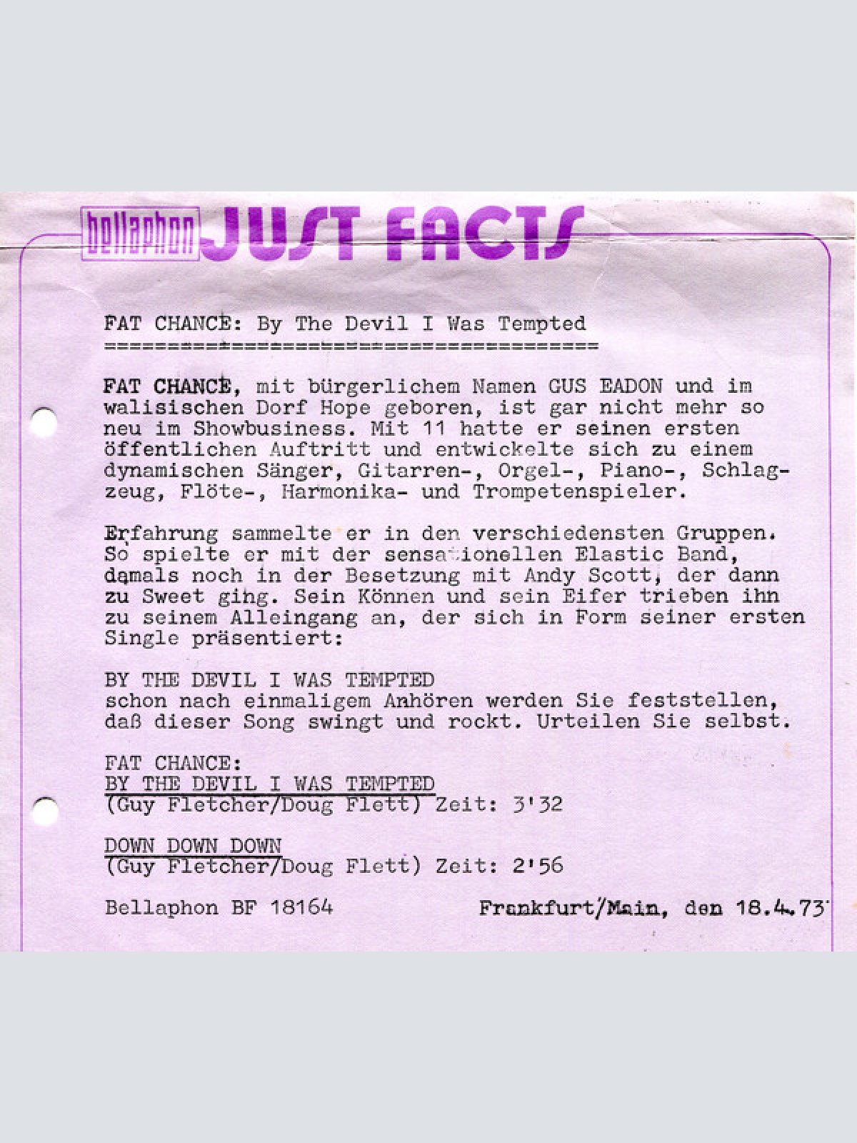 Vinyl / Fat Chance (7) - By The Devil I Was Tempted