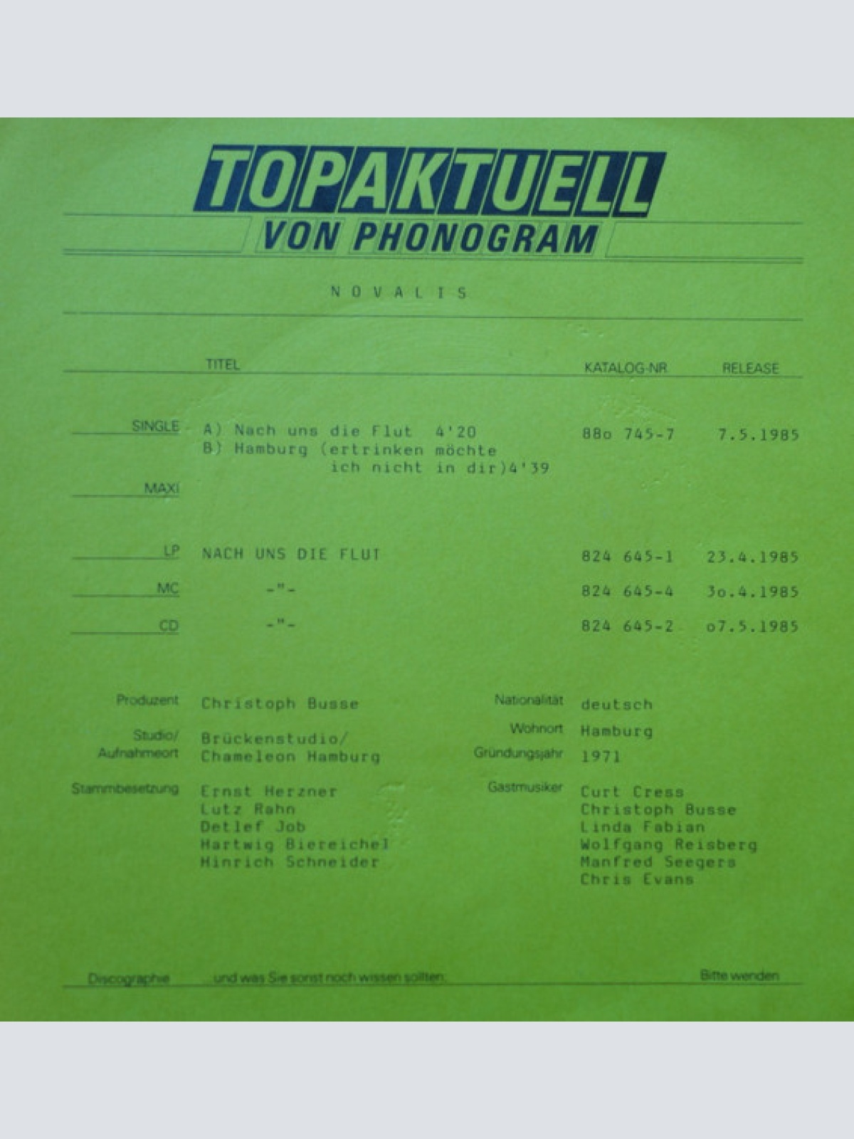 Vinyl / Novalis (3) - Nach Uns Die Flut