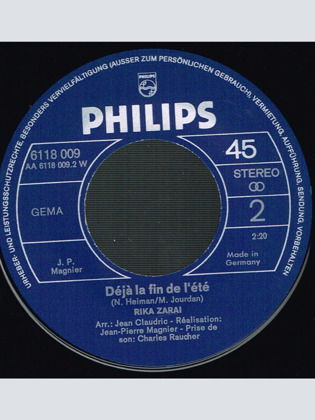 Vinyl / Rika Zaraï - Moi Le Dimanche /  Déjà La Fin De L'été