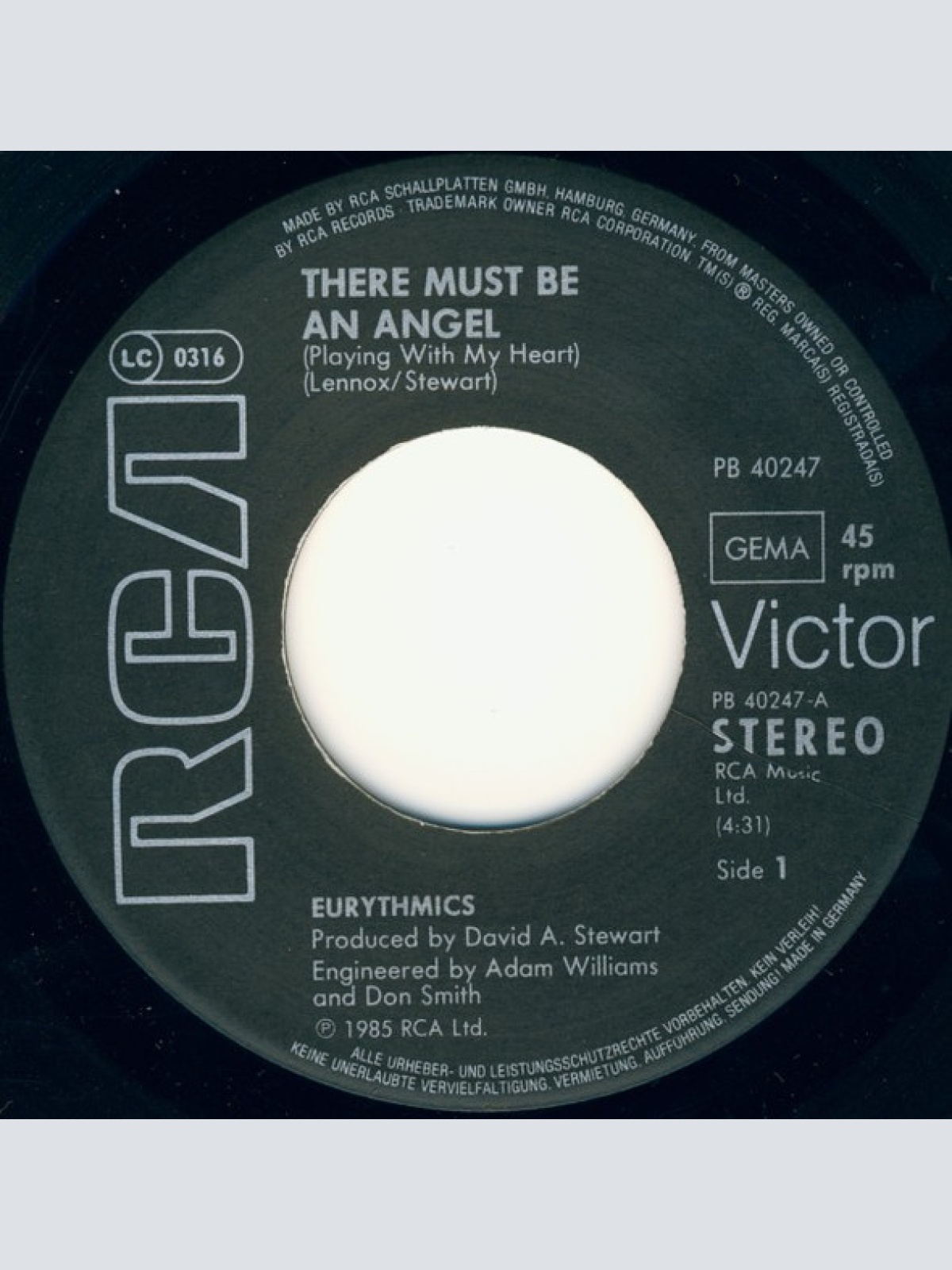 Vinyl / Eurythmics - There Must Be An Angel (Playing With My Heart)