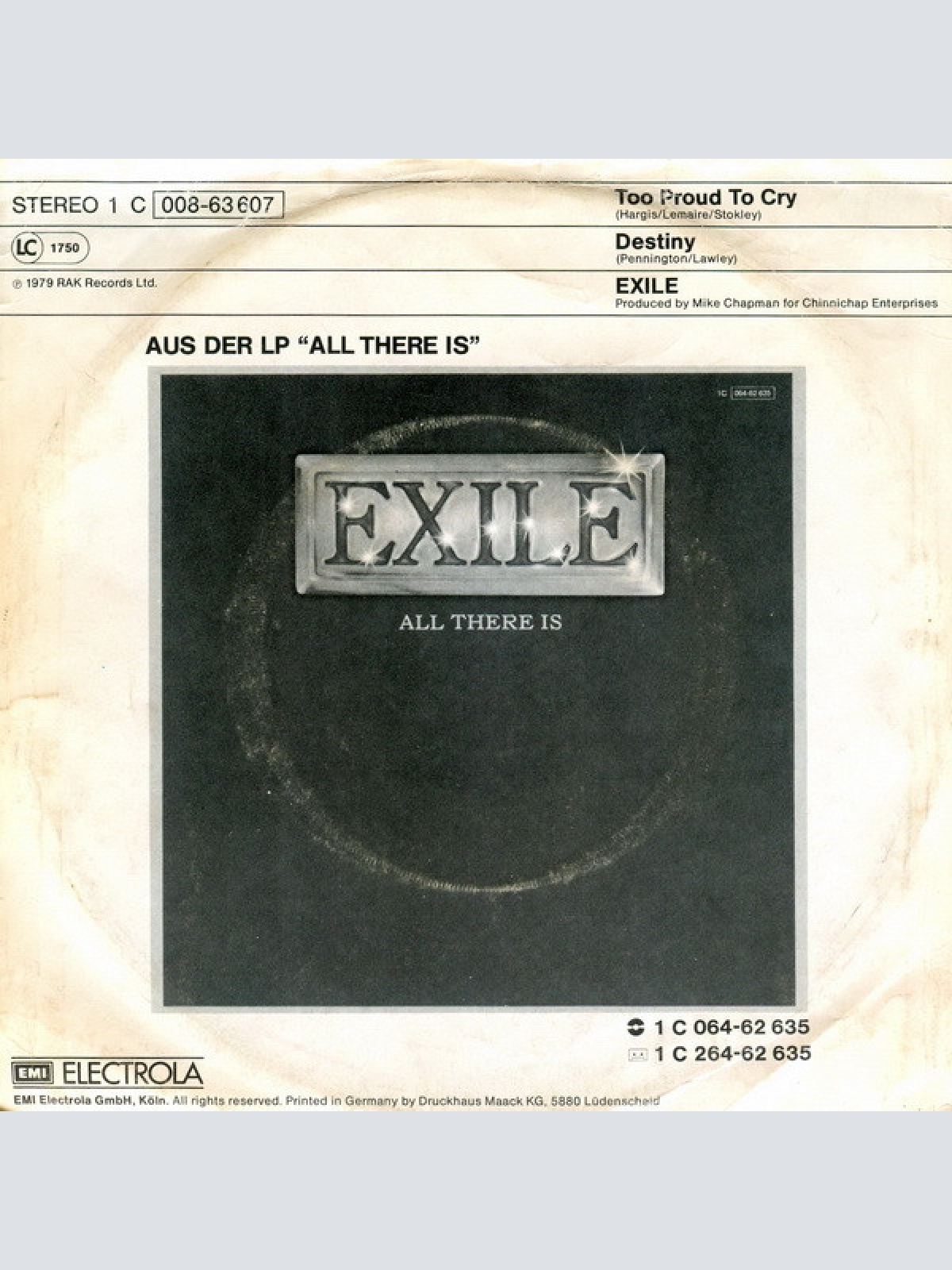 Vinyl / Exile (7) - Too Proud To Cry