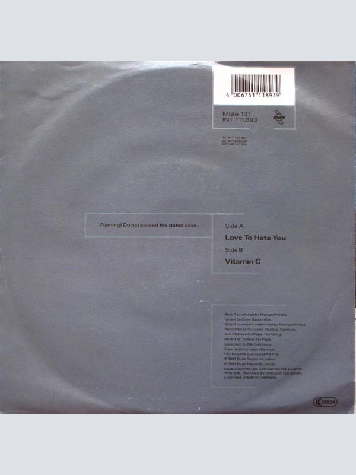 Vinyl / Erasure - Love To Hate You