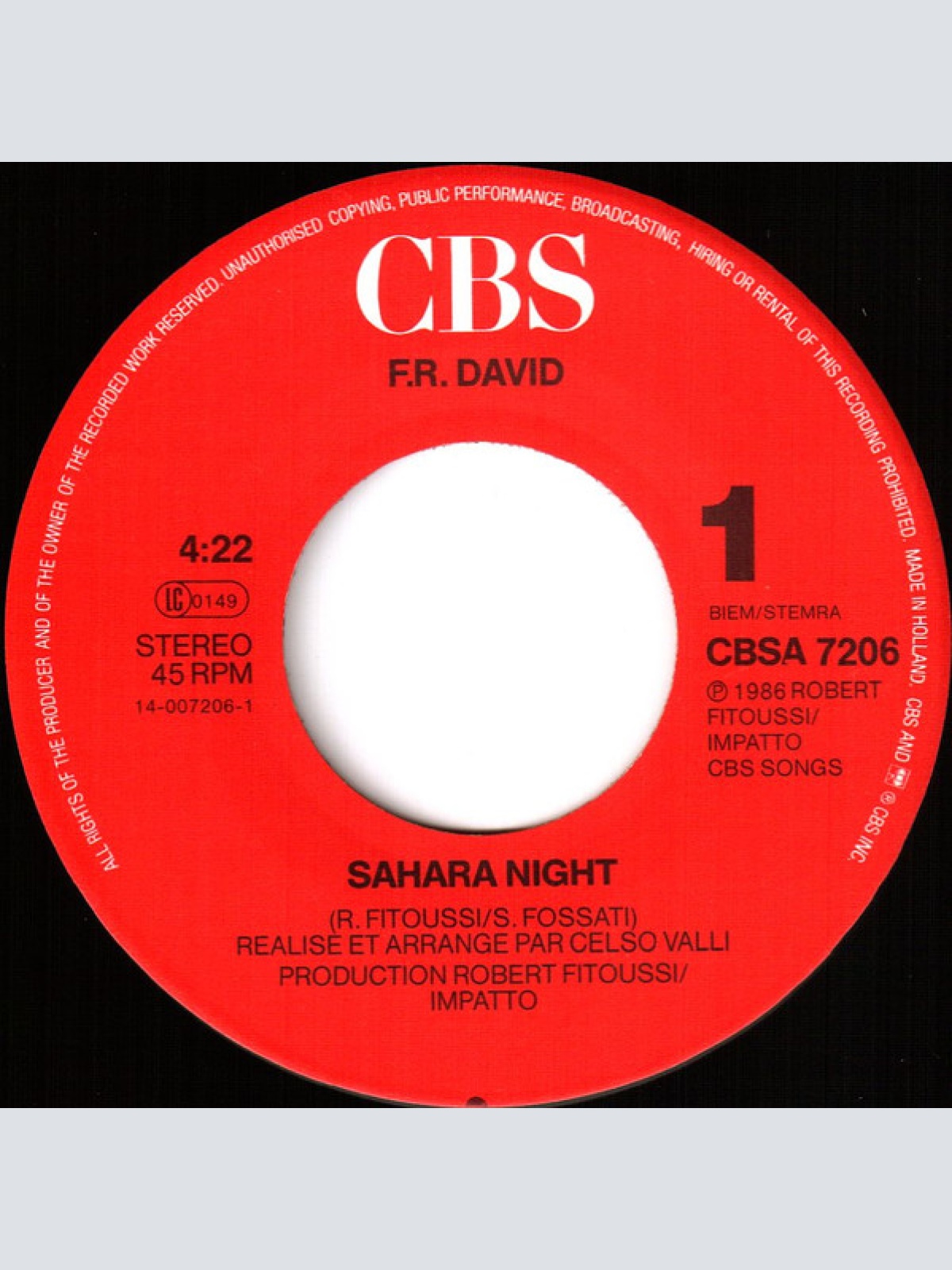 Vinyl / F.R. David - Sahara Night