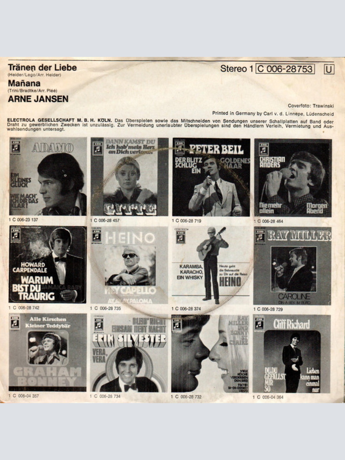 Vinyl / Arne Jansen (2) - Tränen Der Liebe / Mañana