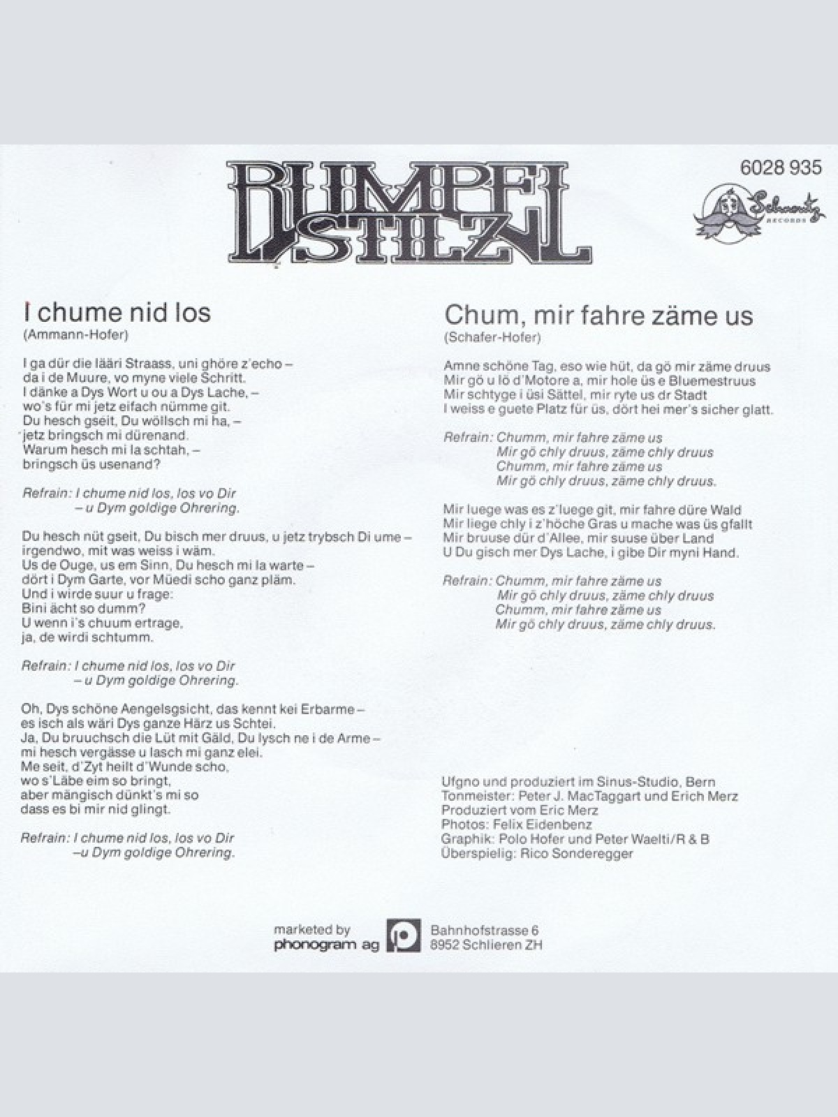 Vinyl / Rumpelstilz - I Chume Nid Los