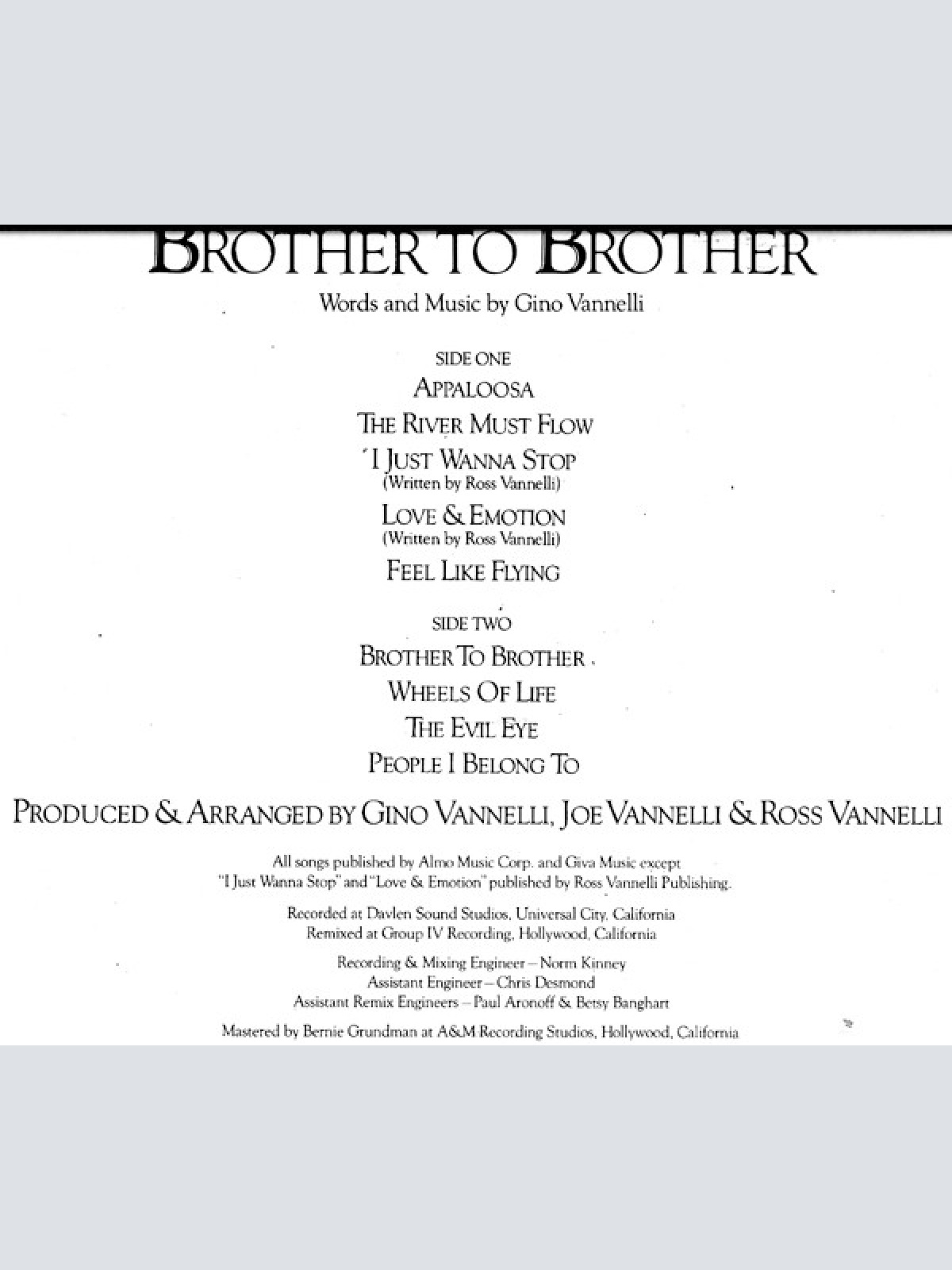 Vinyl / Gino Vannelli - Brother To Brother