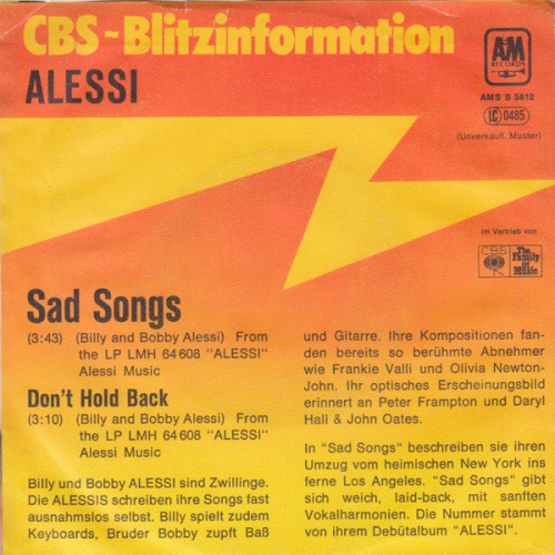 Vinyl / The Alessi Brothers* - Sad Songs