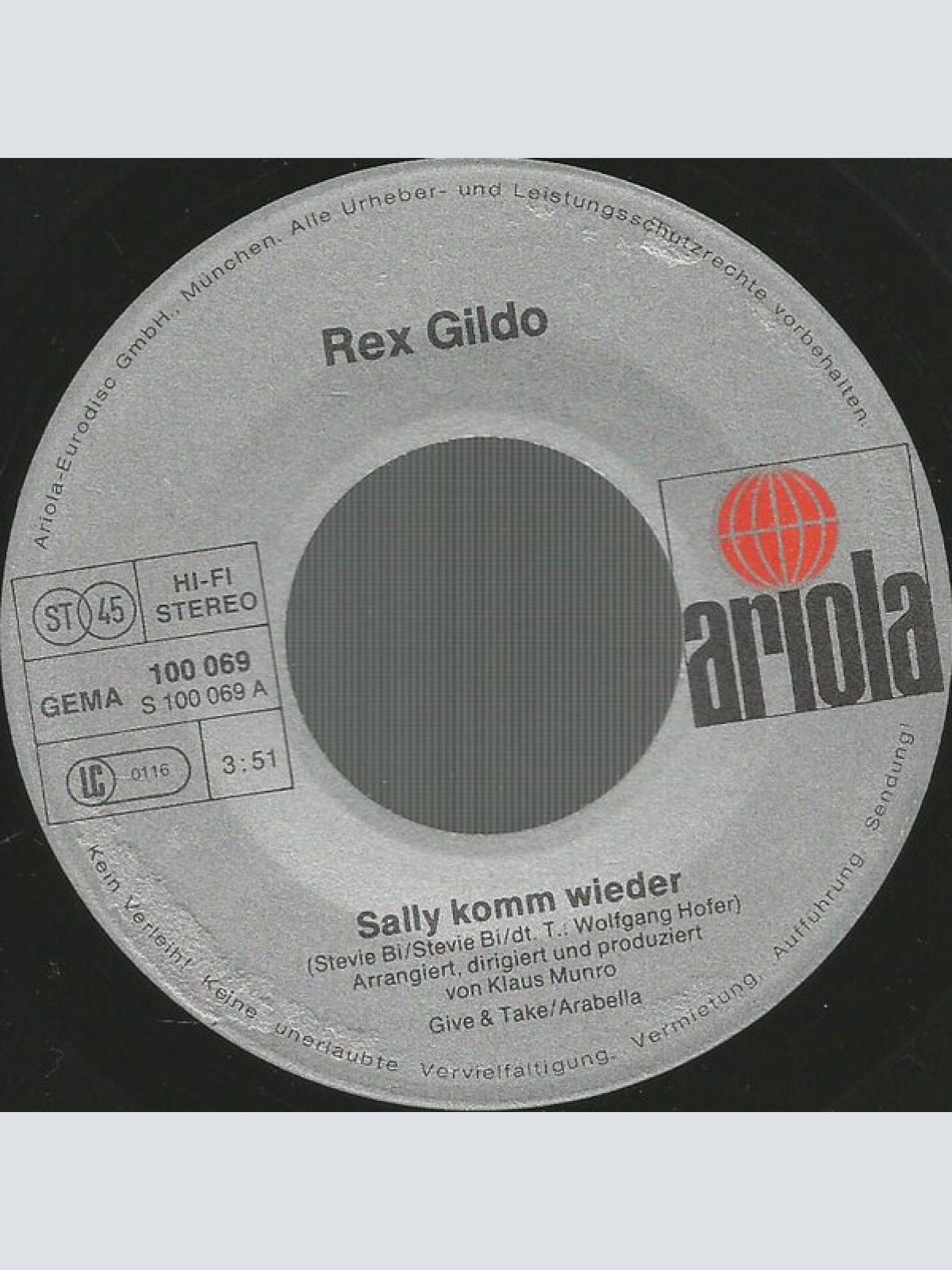 Vinyl / Rex Gildo - Sally Komm Wieder