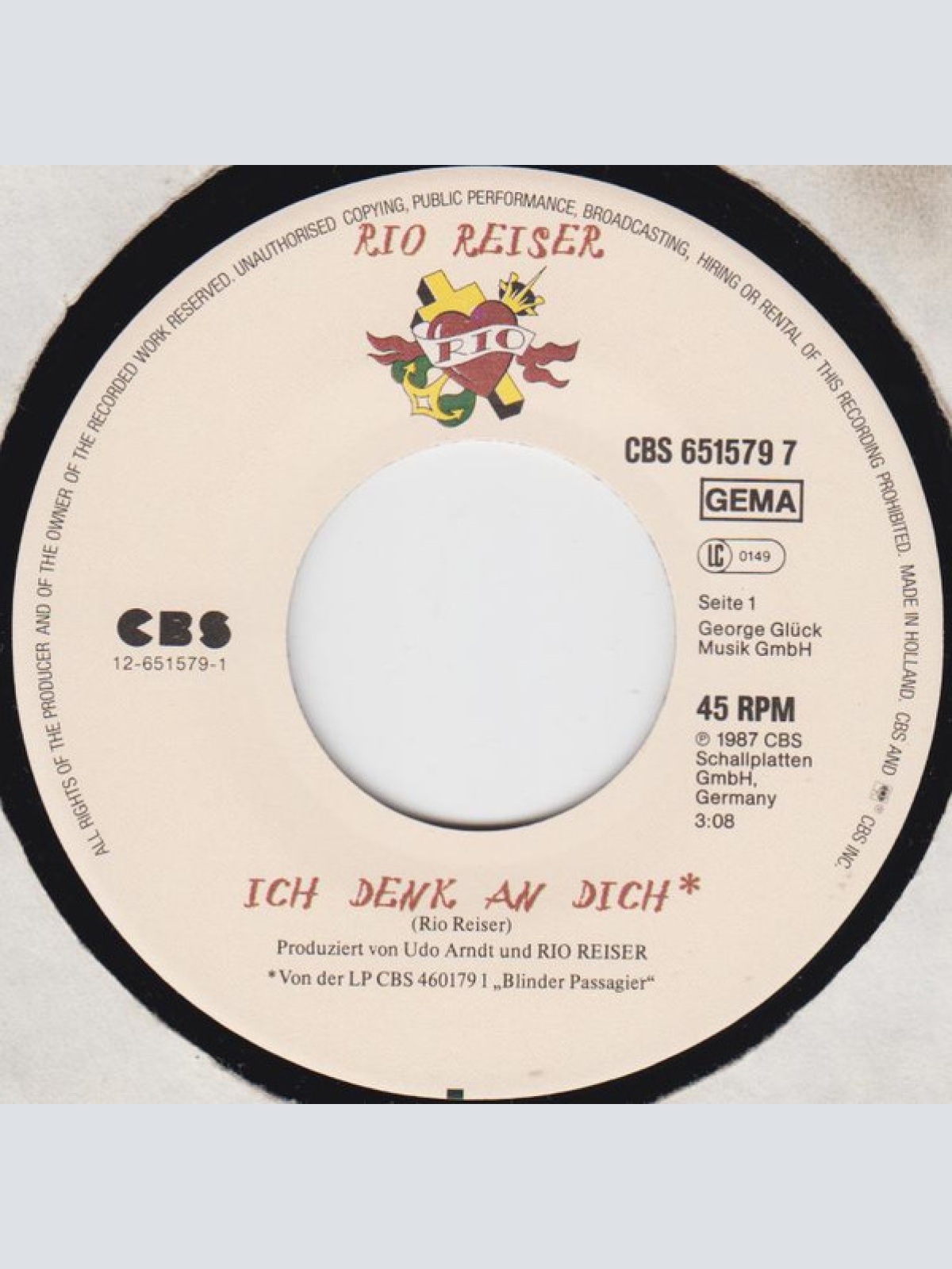 Vinyl / Rio Reiser - Ich Denk An Dich