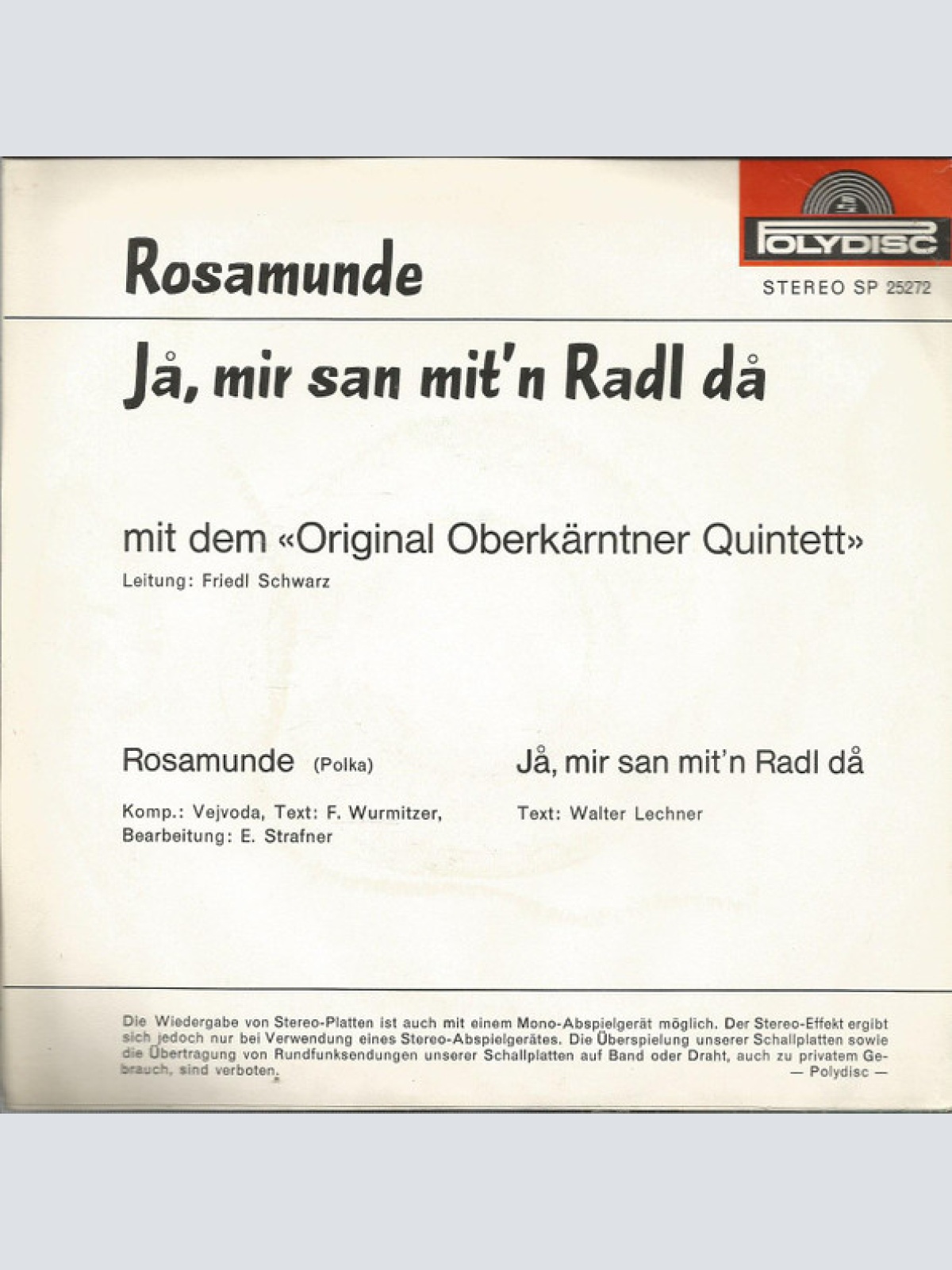 Vinyl / Das Original Oberkärntner Quintett - Rosamunde