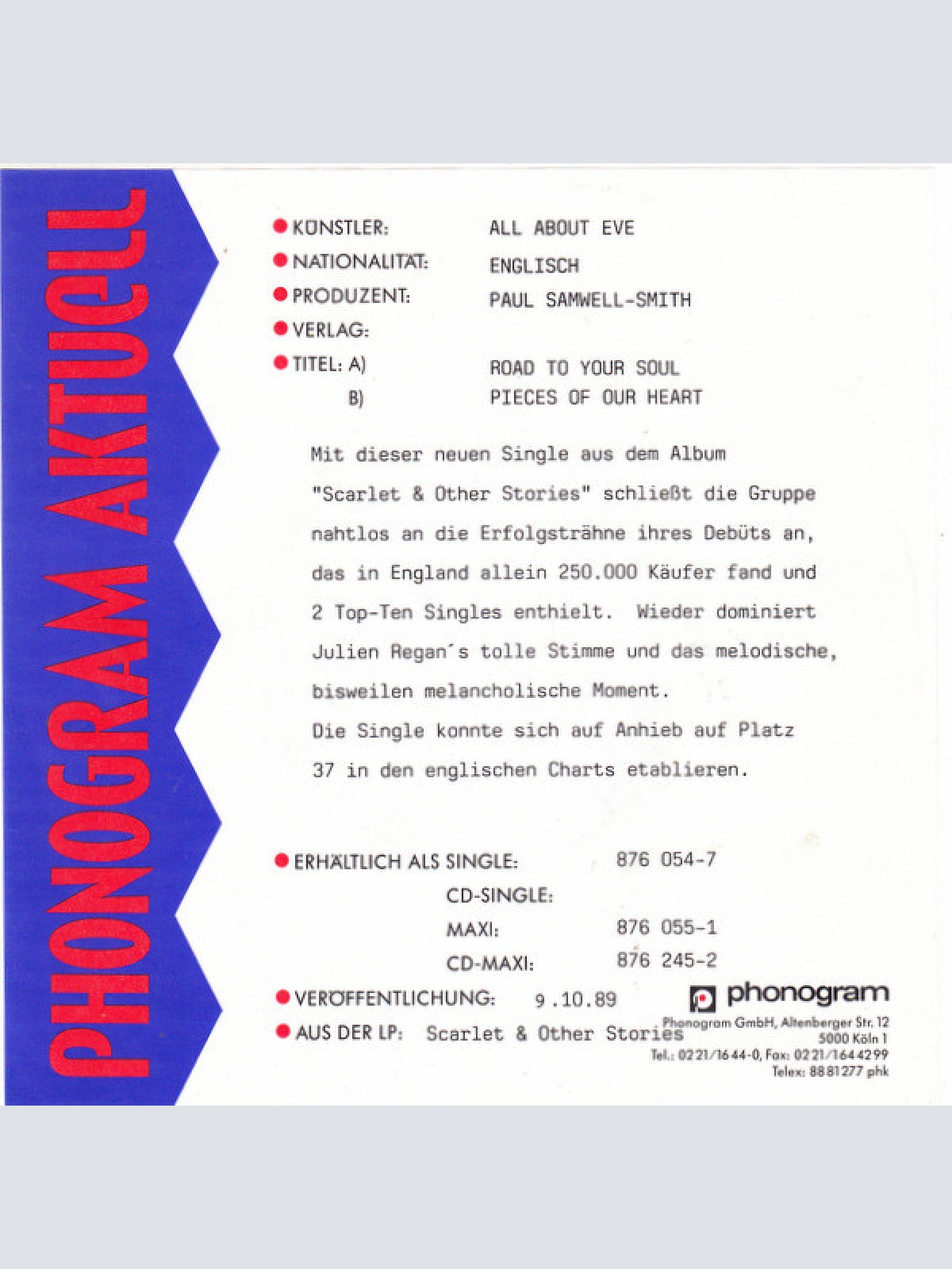 Vinyl / All About Eve - Road To Your Soul