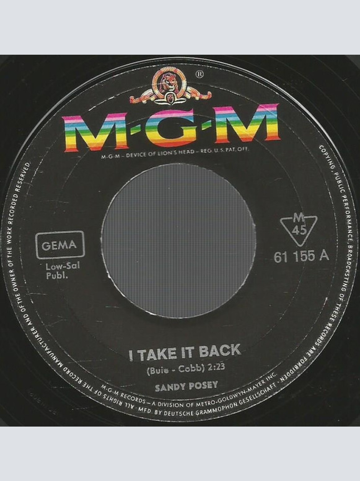 Vinyl / Sandy Posey - I Take It Back / The Boy I Love