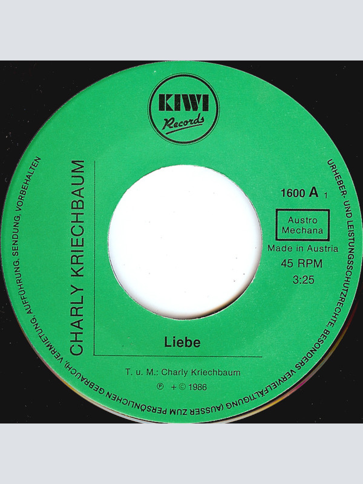 Vinyl / Charly Kriechbaum - Liebe / Heut Is Heut