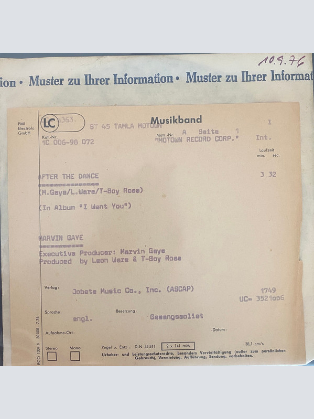 Vinyl / Marvin Gaye - After The Dance