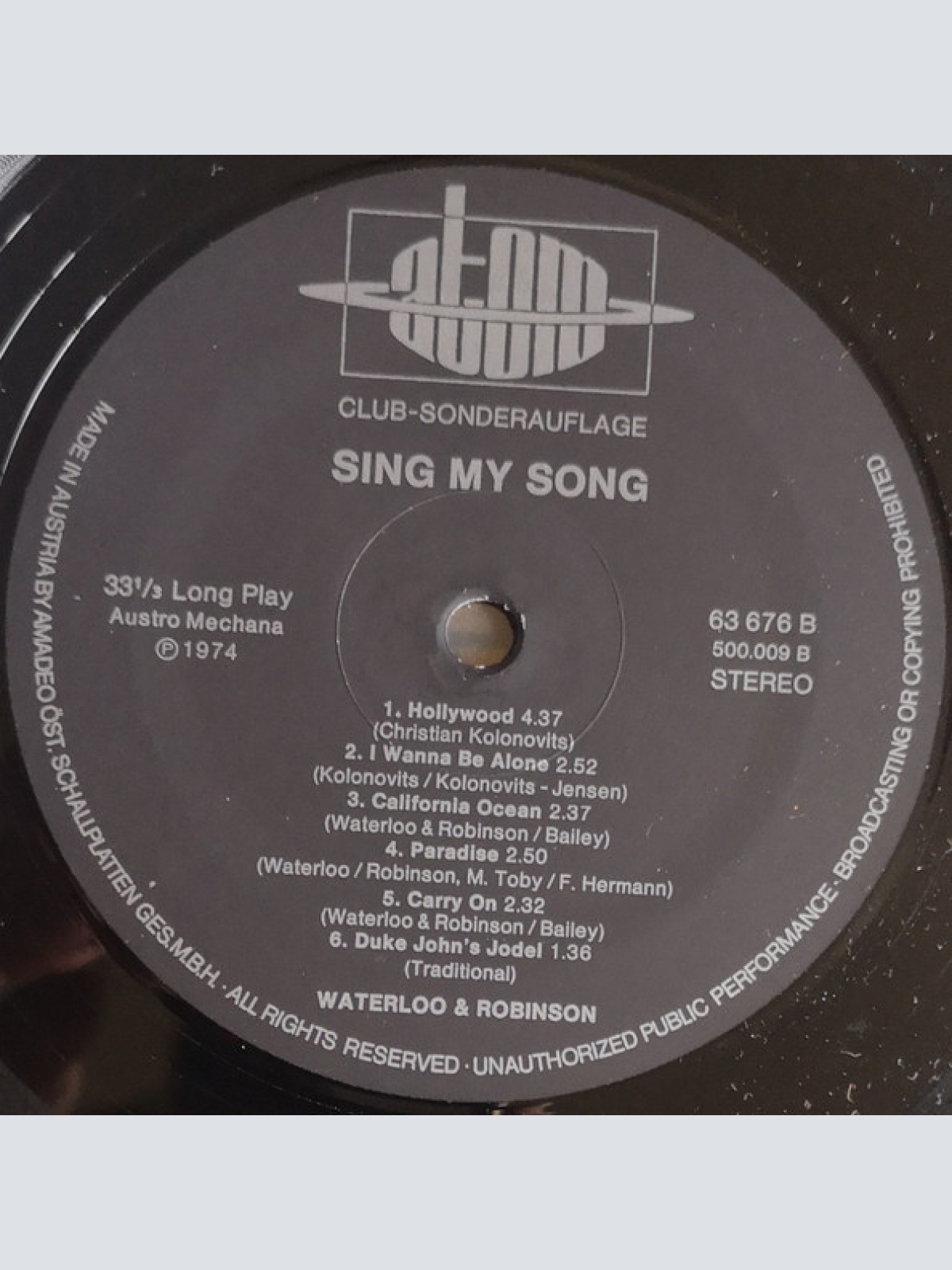 Vinyl / Waterloo & Robinson - Sing My Song