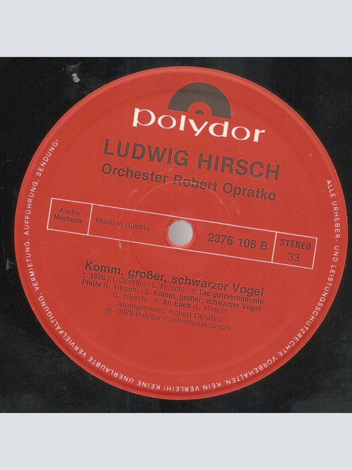 Vinyl / Ludwig Hirsch - Komm Großer Schwarzer Vogel