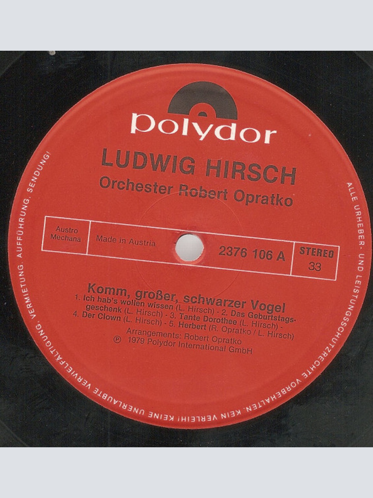 Vinyl / Ludwig Hirsch - Komm Großer Schwarzer Vogel