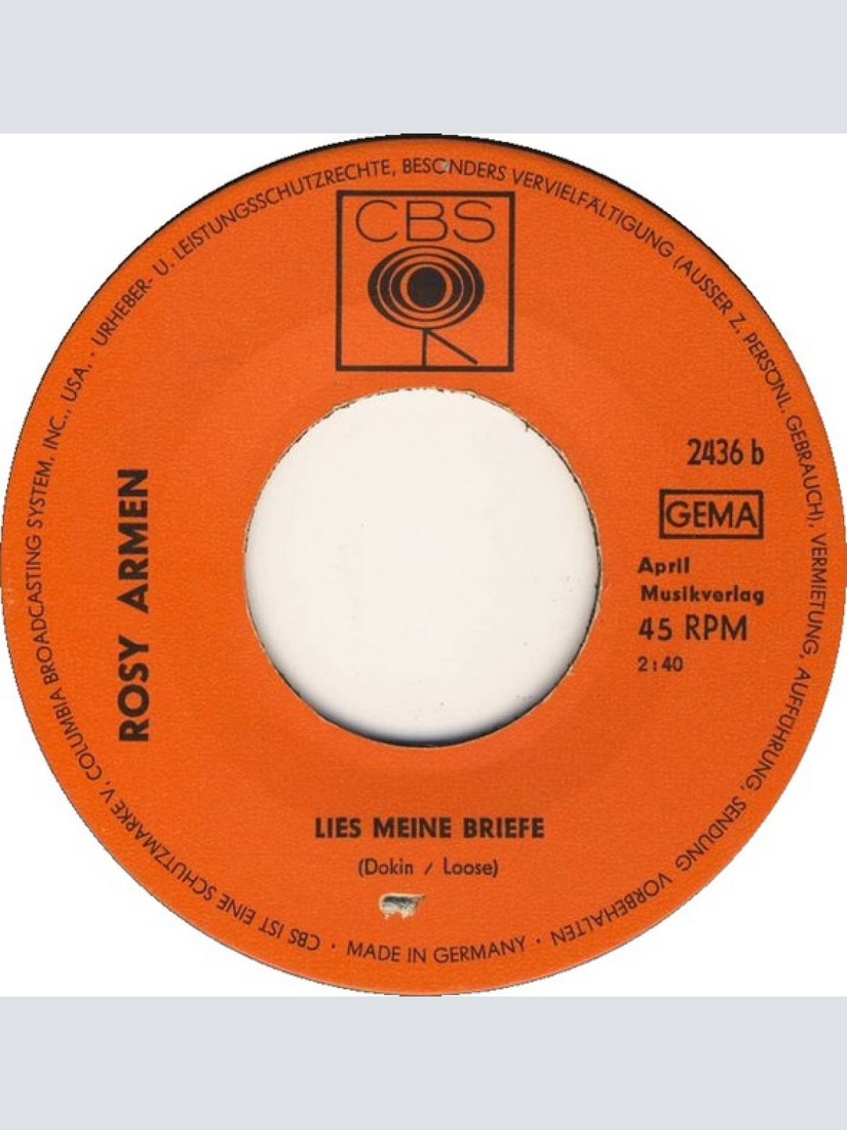 Vinyl / Rosy Armen - Du Bist Bei Mir