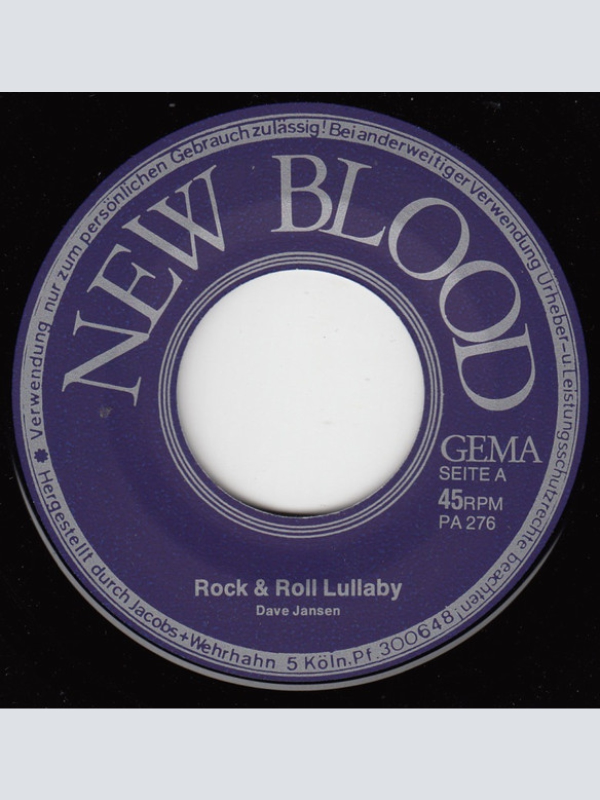 Vinyl / Dave Jansen (2) - Rock & Roll Lullaby / I Just Can't Help Believing