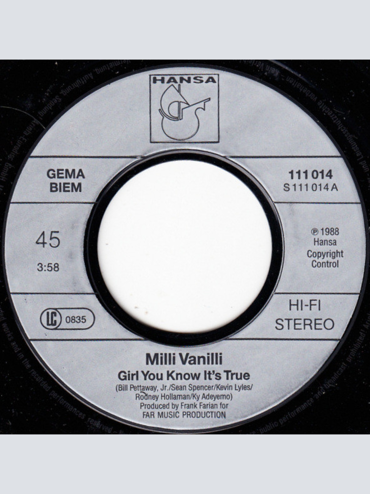 Vinyl / Milli Vanilli - Girl You Know It's True