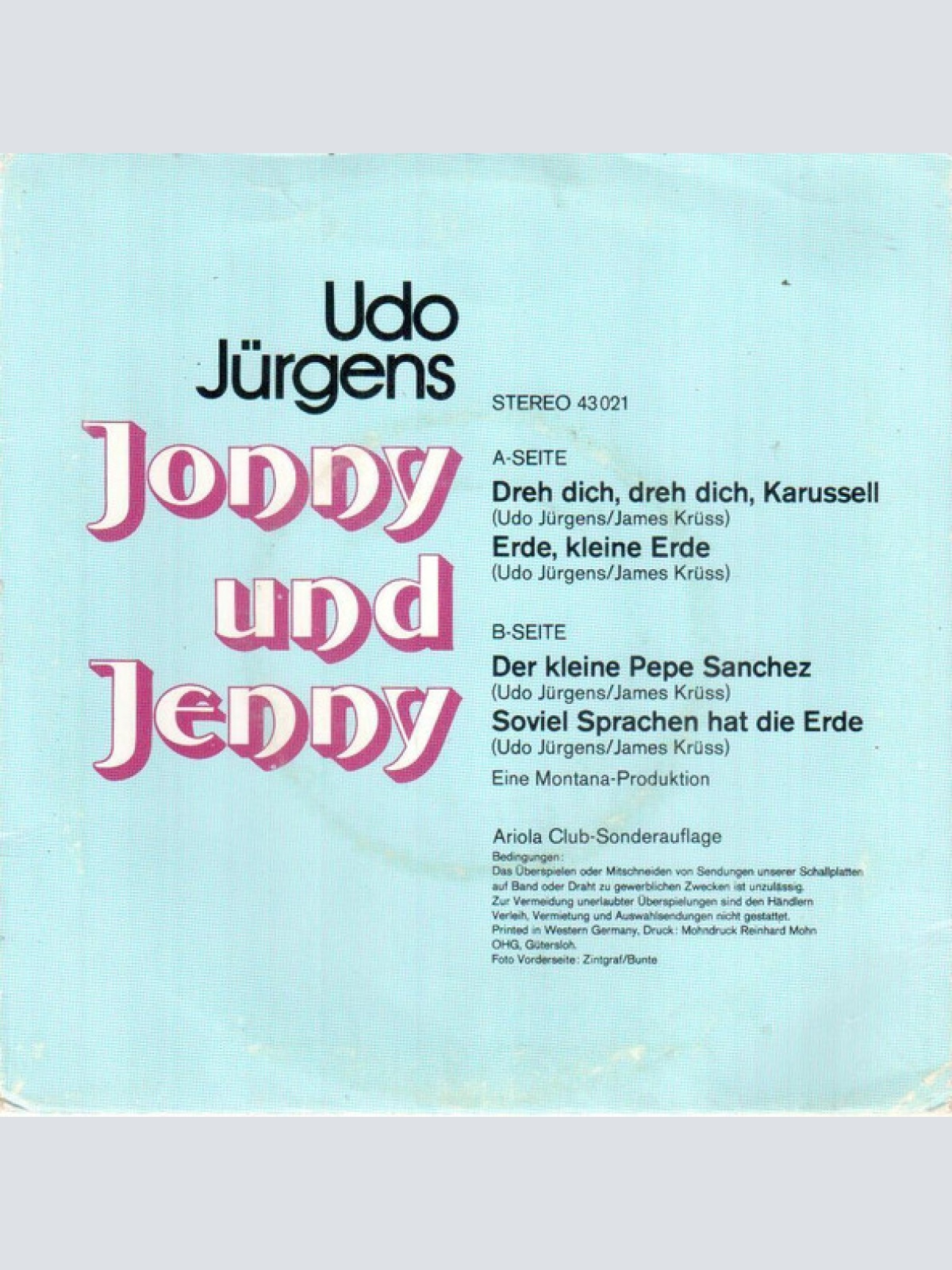 Vinyl / Udo Jürgens - Jonny Und Jenny