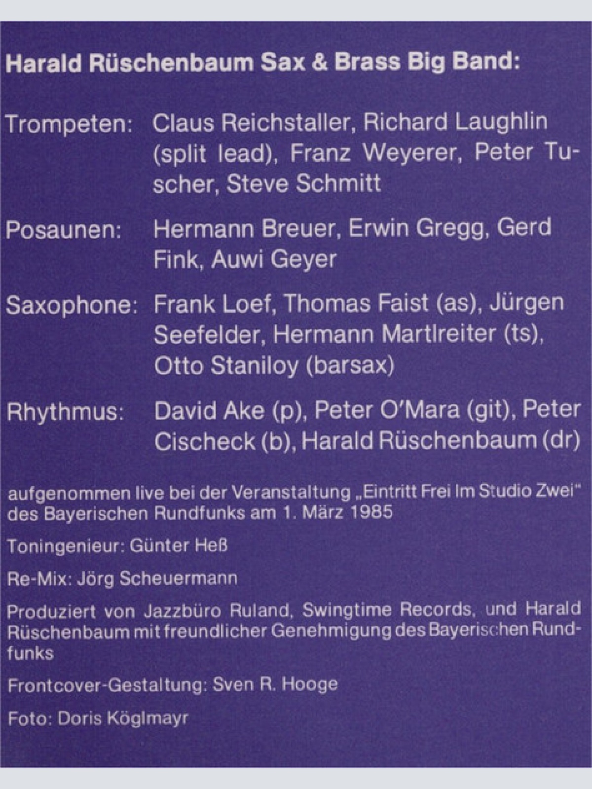 Vinyl / Harald Rüschenbaum Sax & Brass Big Band - Double Faces