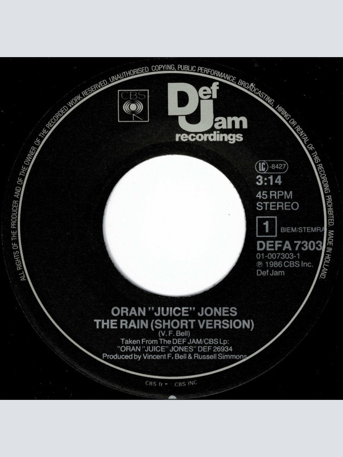 Vinyl / Oran "Juice" Jones* - The Rain